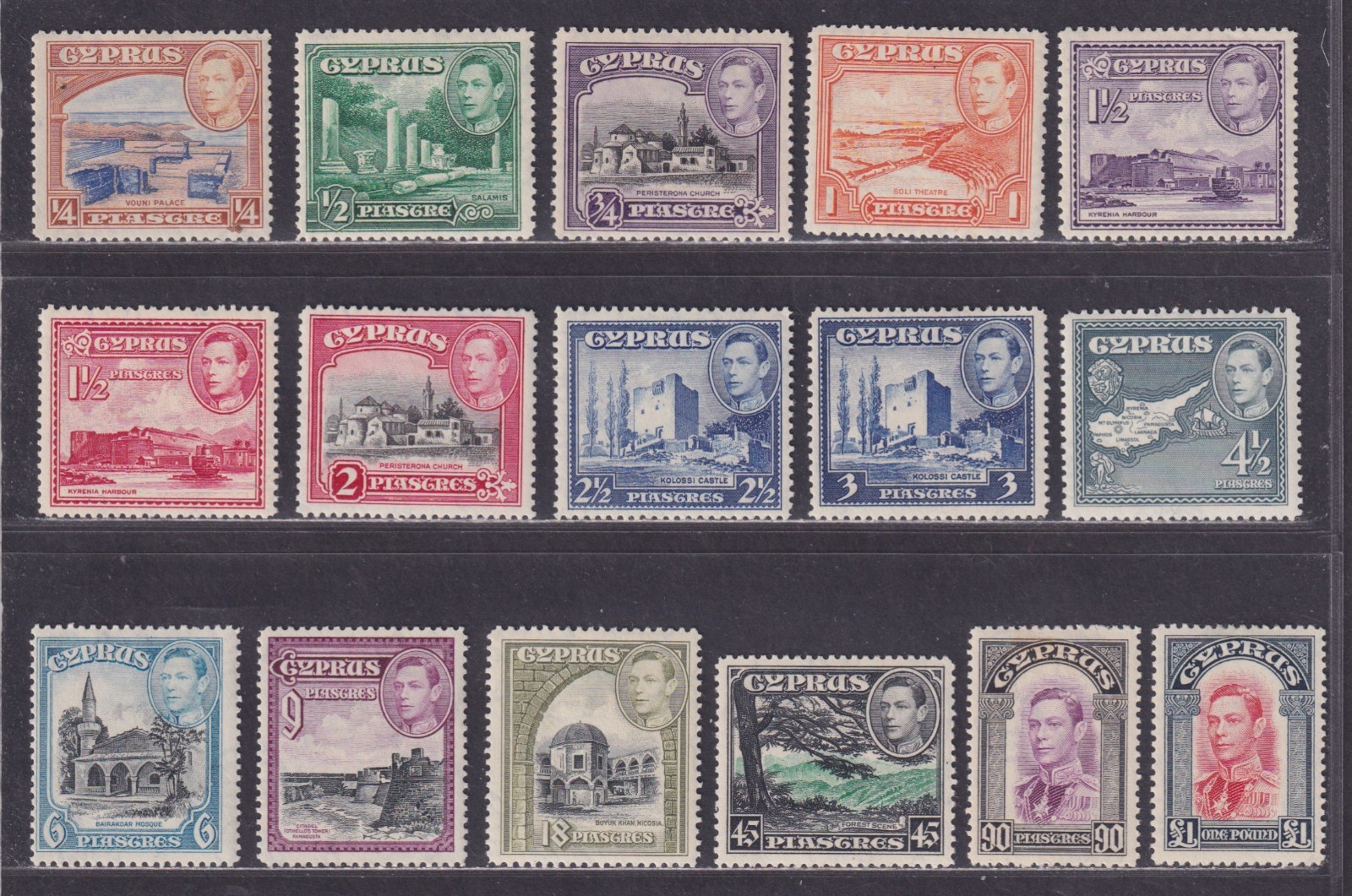 Cyprus Scott 143-155 VF MH 1938-1944 KGVI Pictorial Issue 16 Stamps SCV $121