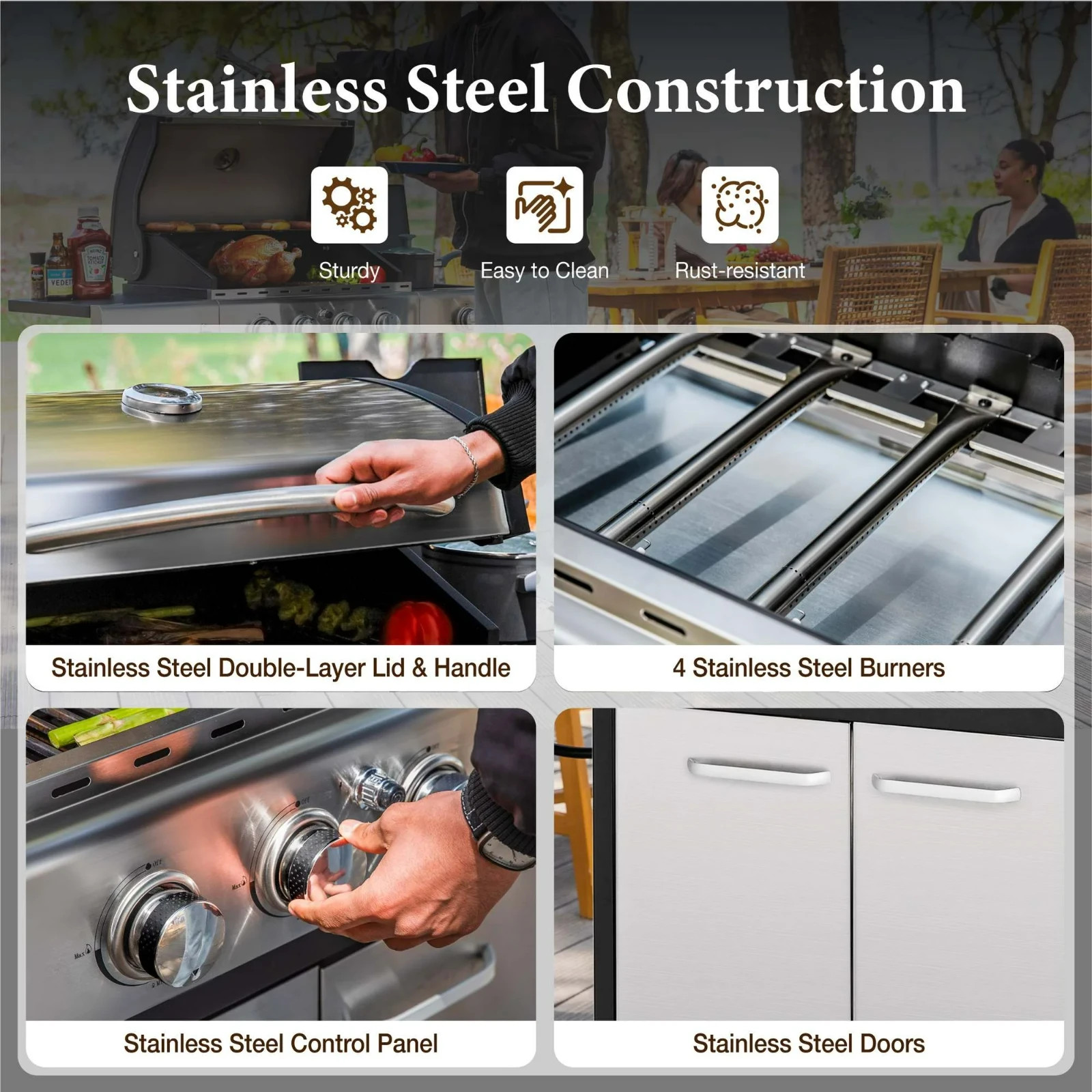 MF Studio 4 Burner Propane Gas Outdoor Grill with Side Burner Stainless Steel BB