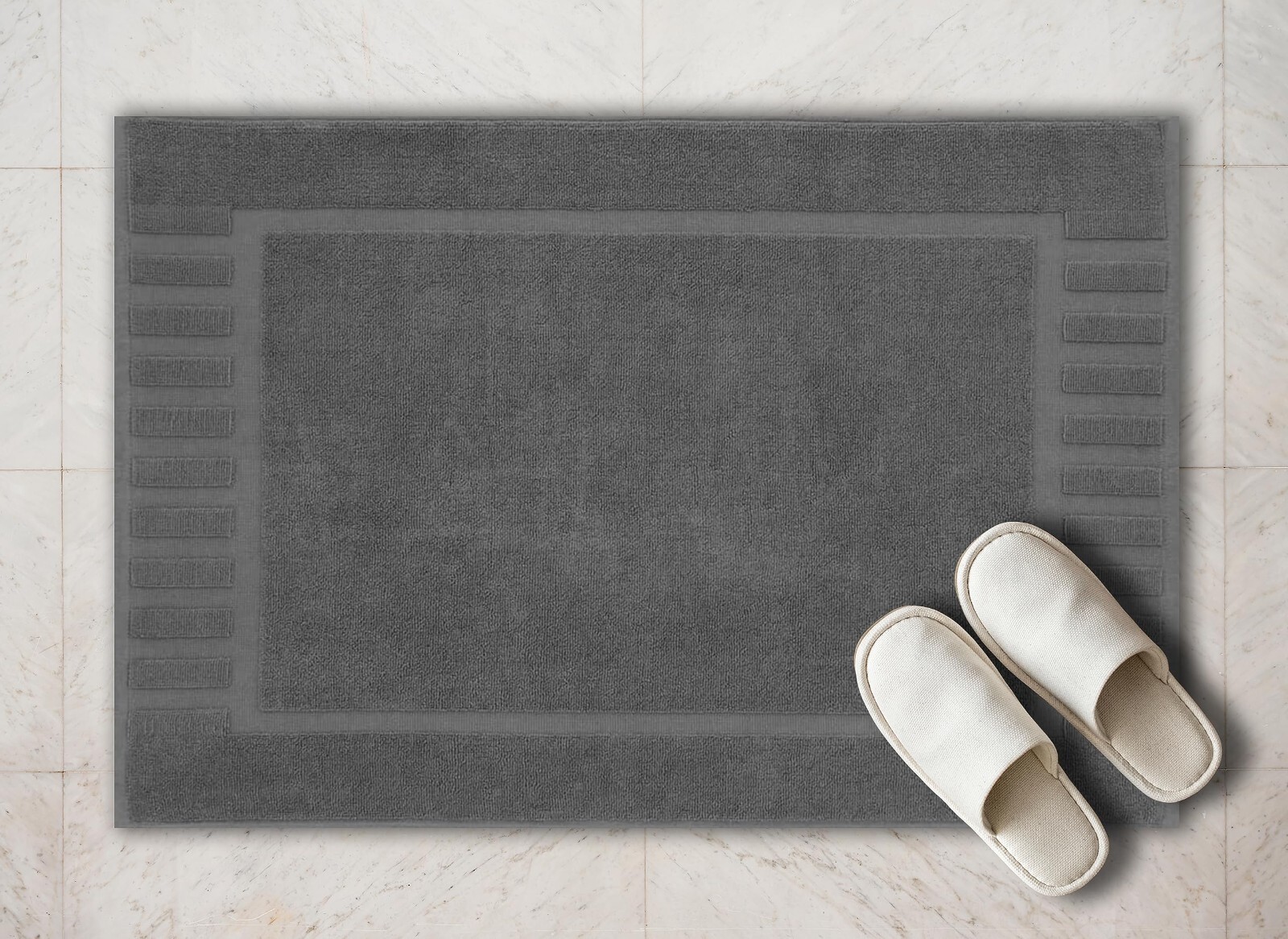 Luxury Grey Bath Mat Floor Towel Set Absorbent - 100% Cotton 22"x34", 2 Pack