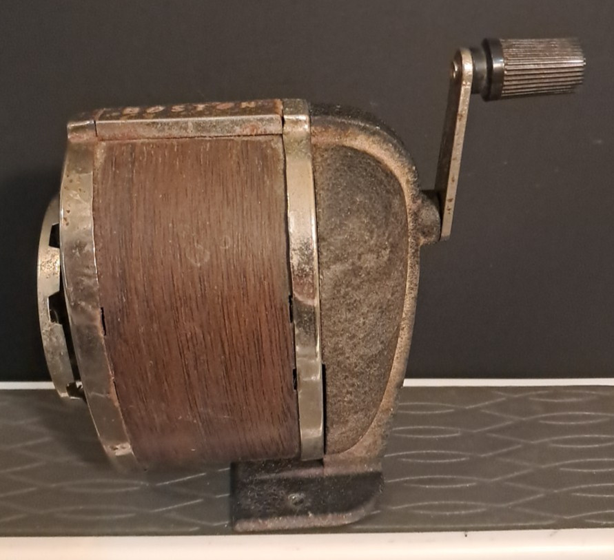 Vintage Boston Pencil Sharpener Wood Grain 8 Hole Manual Hand Crank