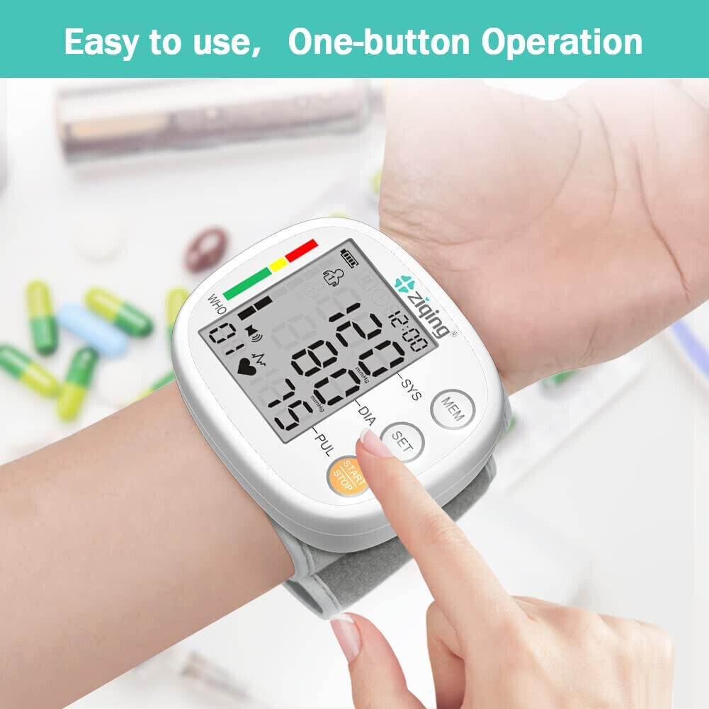 Wrist Blood Pressure Monitor Adjustable BP Cuff Heart Rate Machine Large Screen