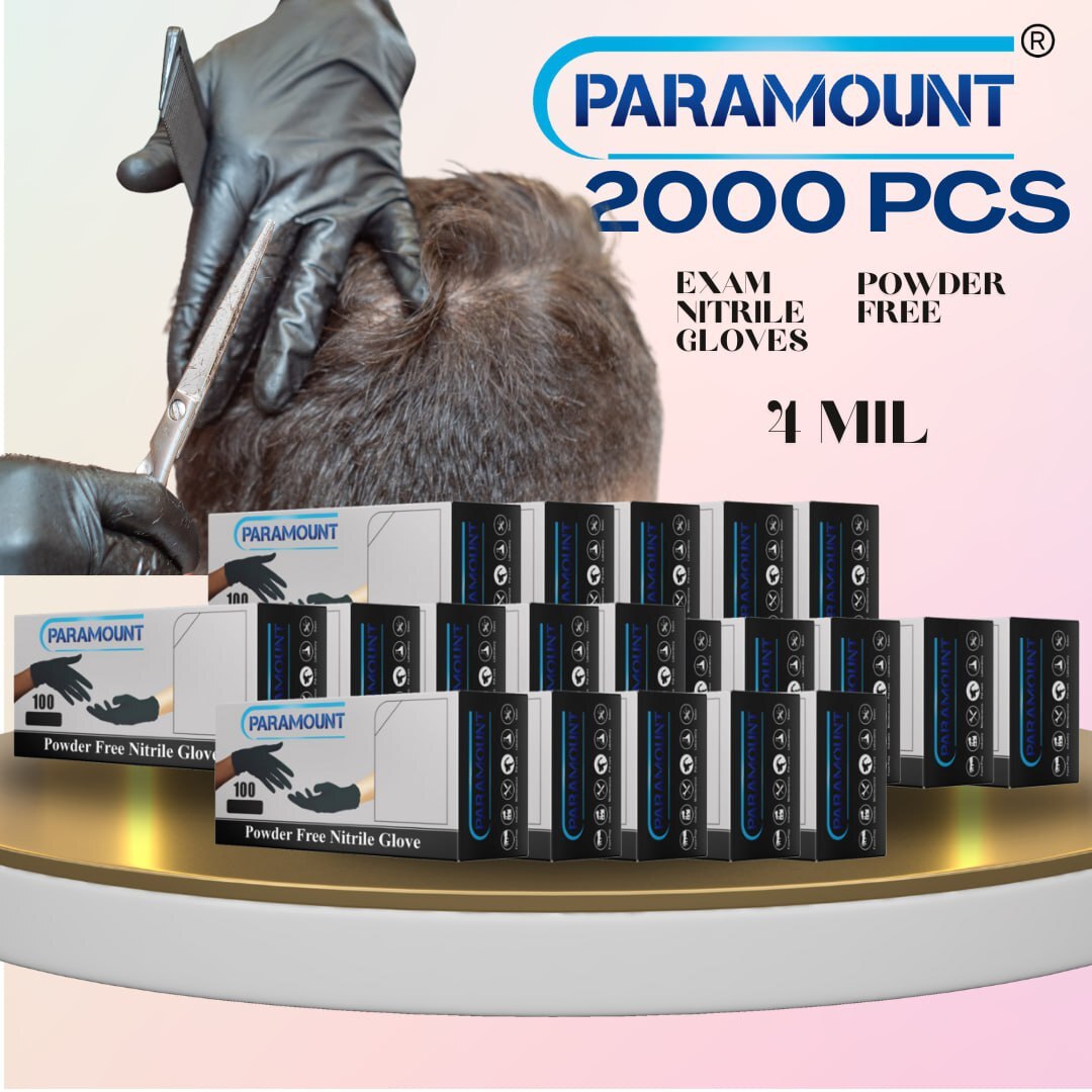 PARAMOUNT® Black Disposable Exam Nitrile Gloves Powder Free 4mil 2000 PCS S-XL