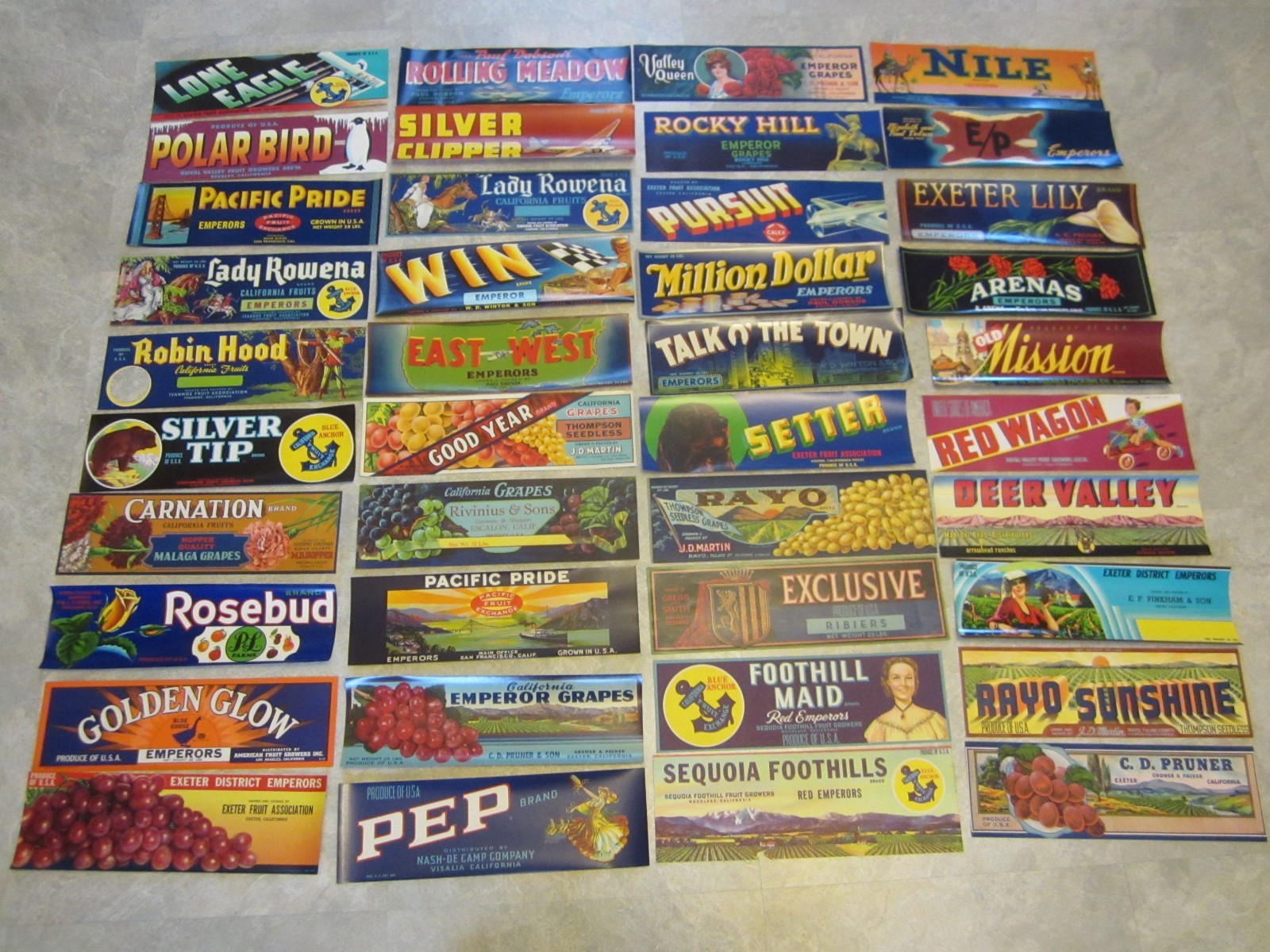 Lot of 40 Old Vintage - CALIFORNIA GRAPE - Crate LABELS - ALL DIFFERENT - Grapes