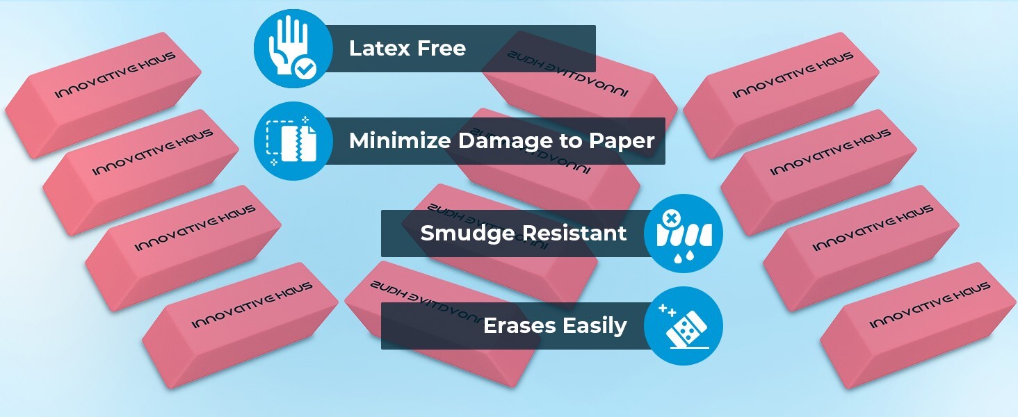 Pink Erasers Bulk - Latex Free - Smudge Resistant - Large Pink Eraser - Big Size