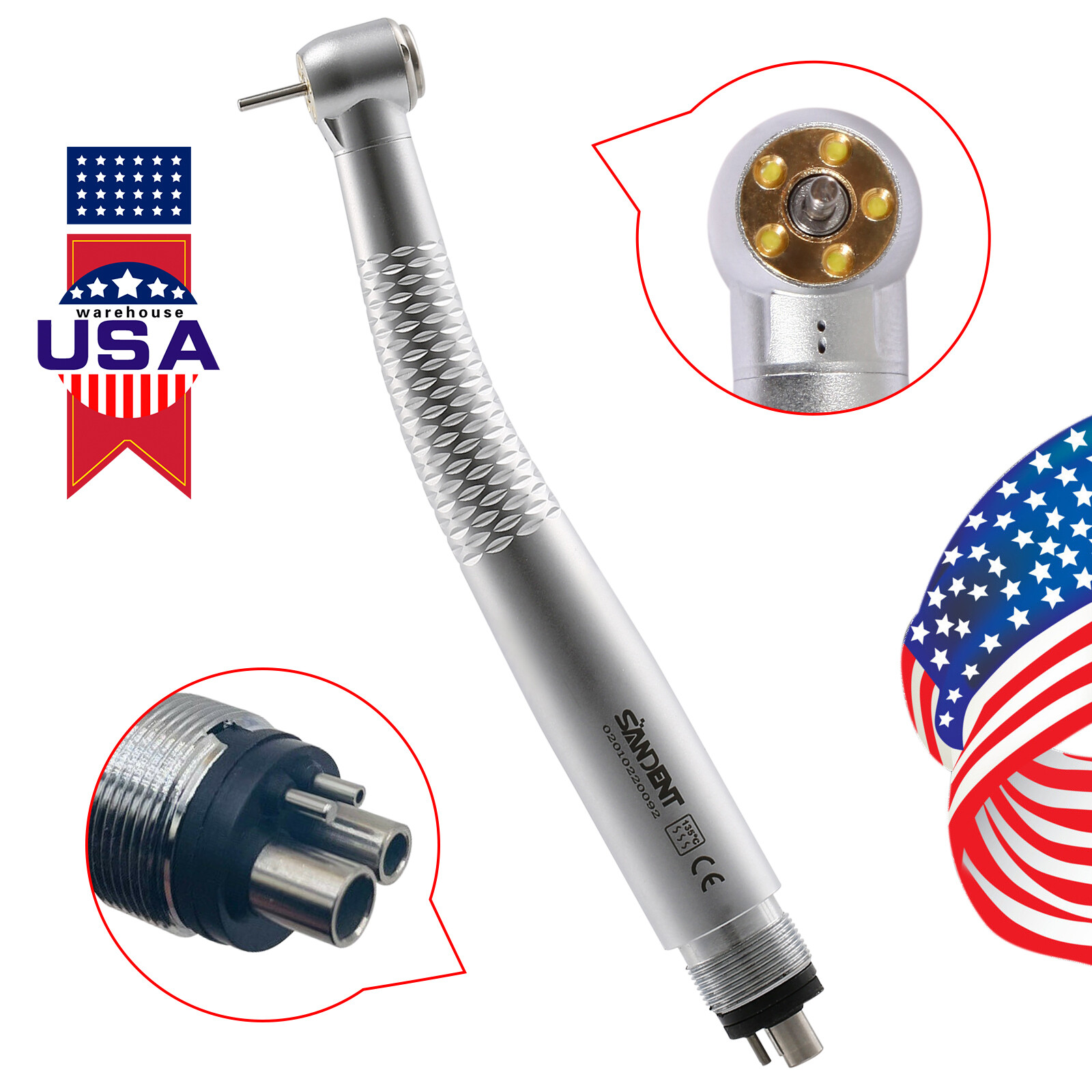 Dental 5Lights LED E-Generator High Speed Fiber Optic Handpiece 4Hole Shadowless