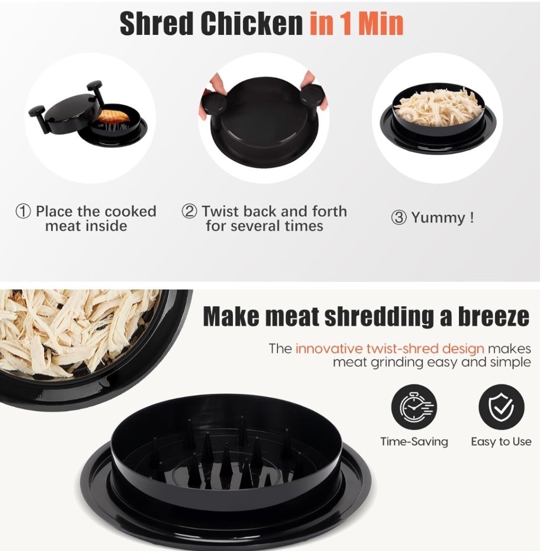 Chicken Shredder Tool Manual Twist Meat Grinder Black