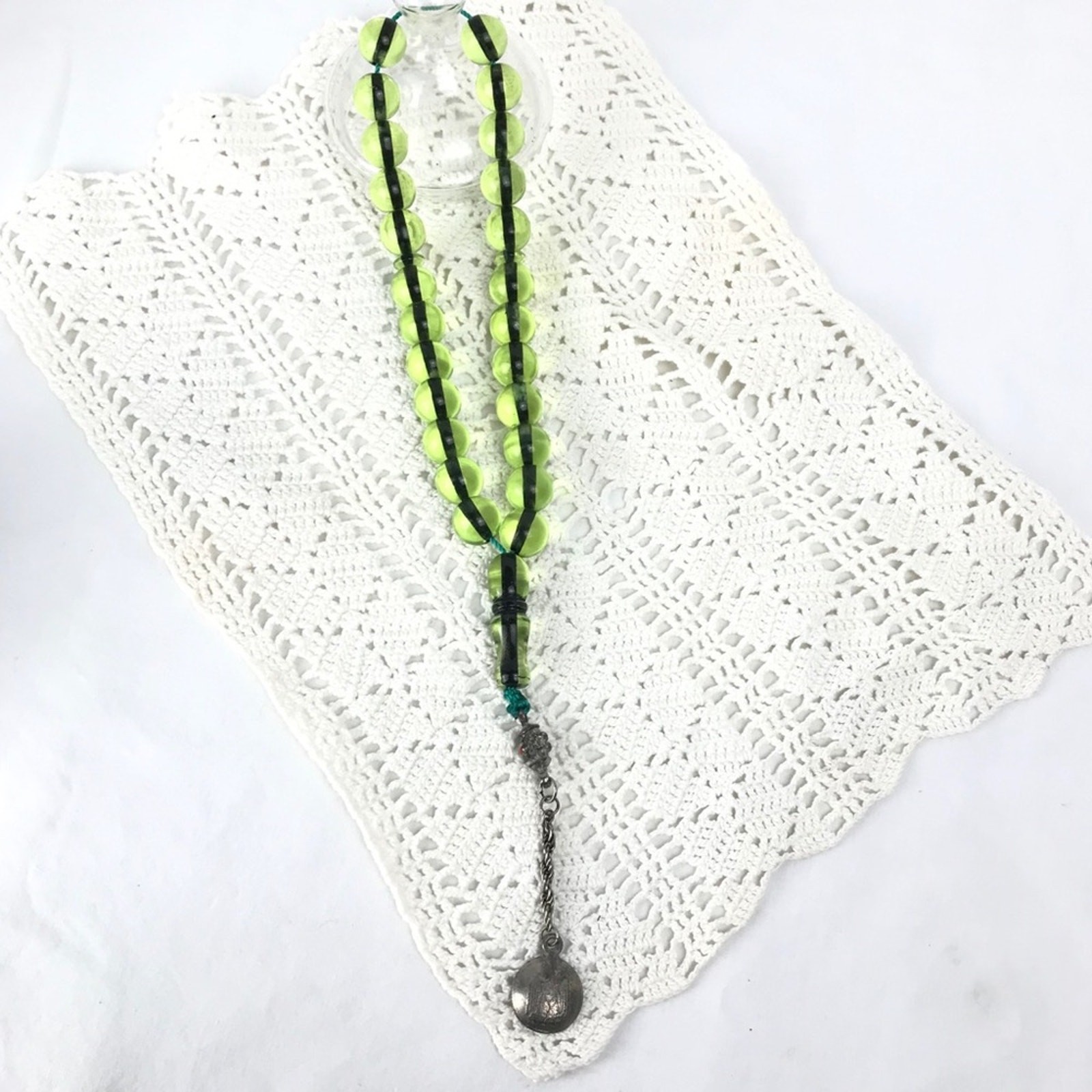 Vintage Middle Eastern Prayer Beads Green Eagle Medallion Meditation Worry