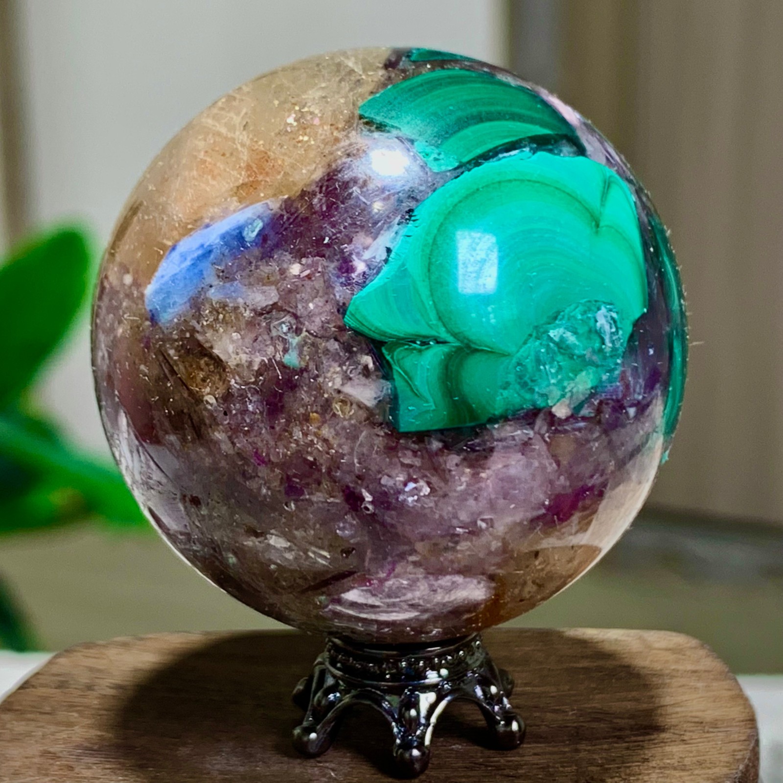 97G Newly discovered rare malachite purple mica symbiotic sphere restoration