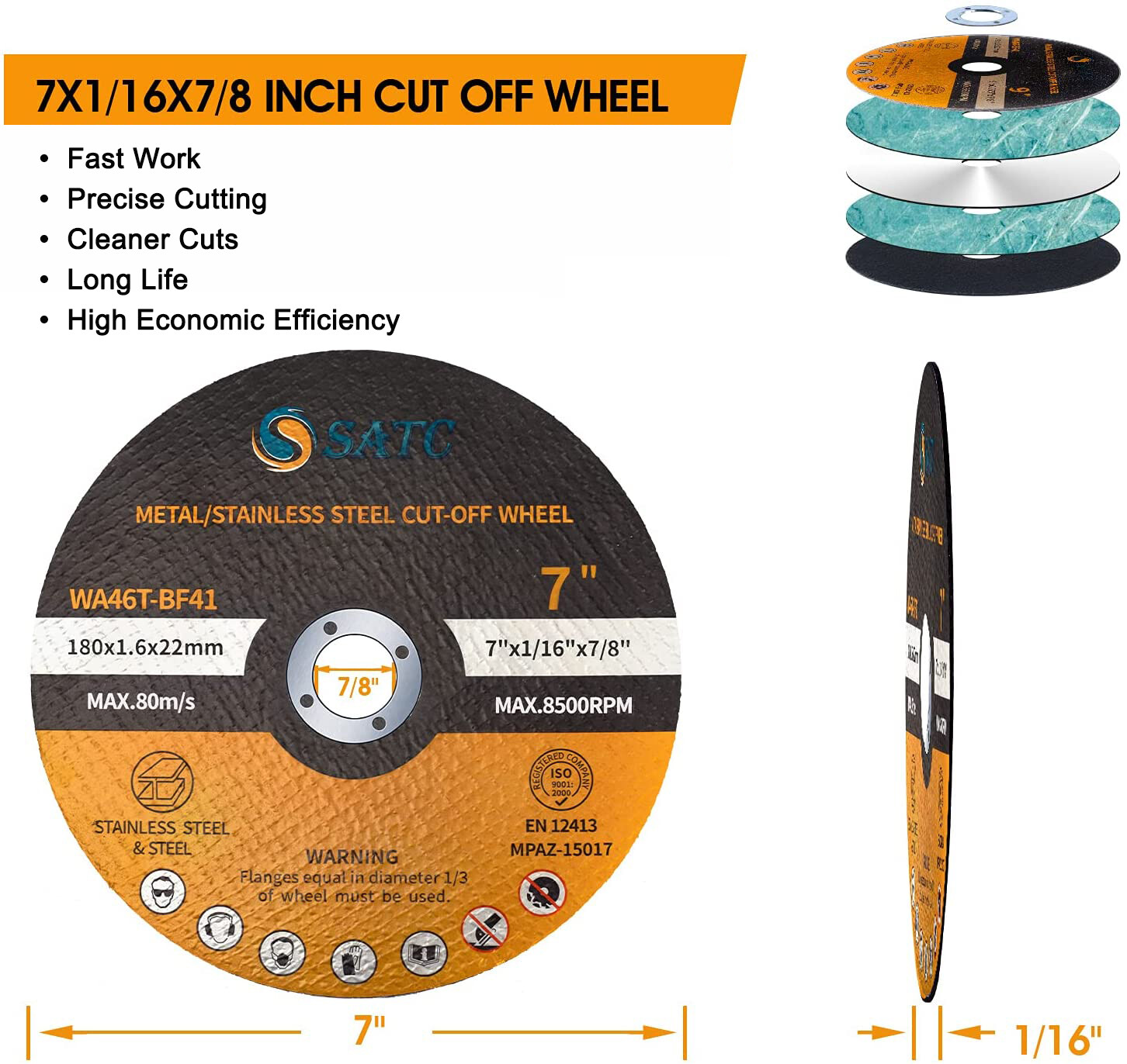 50 PCS 7 inch Cut Off Wheel Metal Stainless Steel Cutting Disc for Angle Grinder