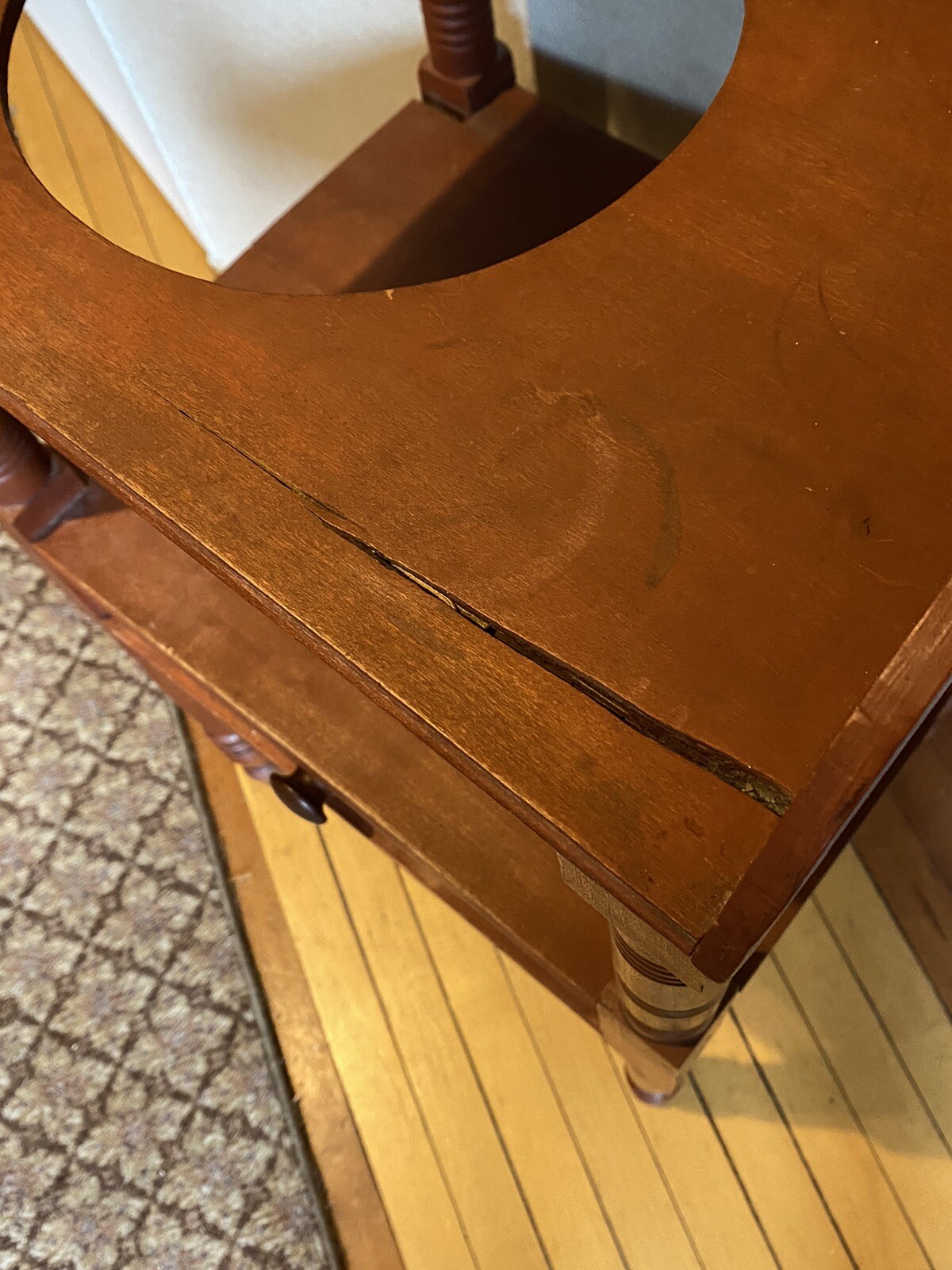 Antique Washstand w Birdseye Maple Drawer 19th Century Sheraton Style Classical