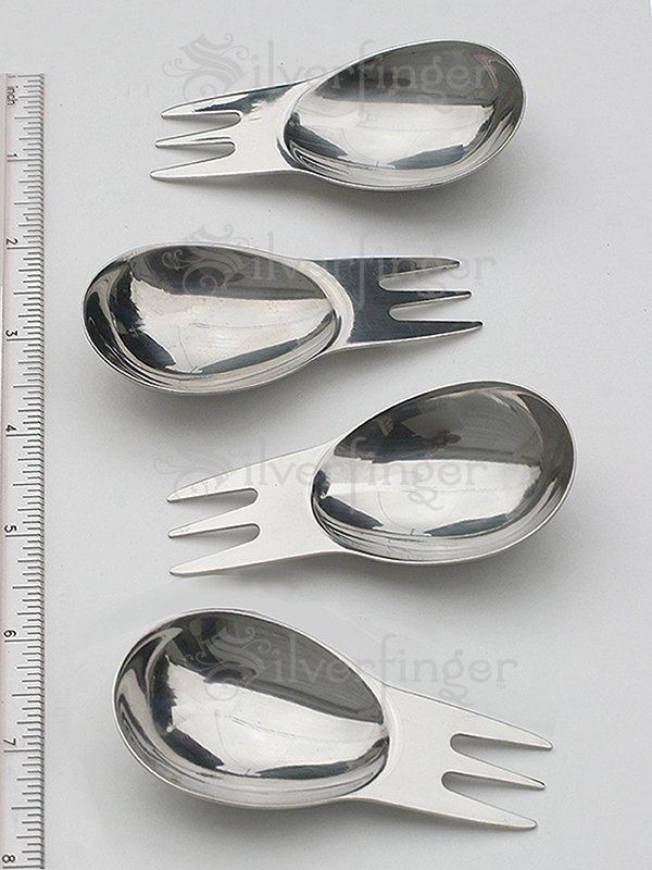 4 PCS MINI SPORK STAINLESS STEEL Spoon + Fork Tool : Camping Hiking Flatware