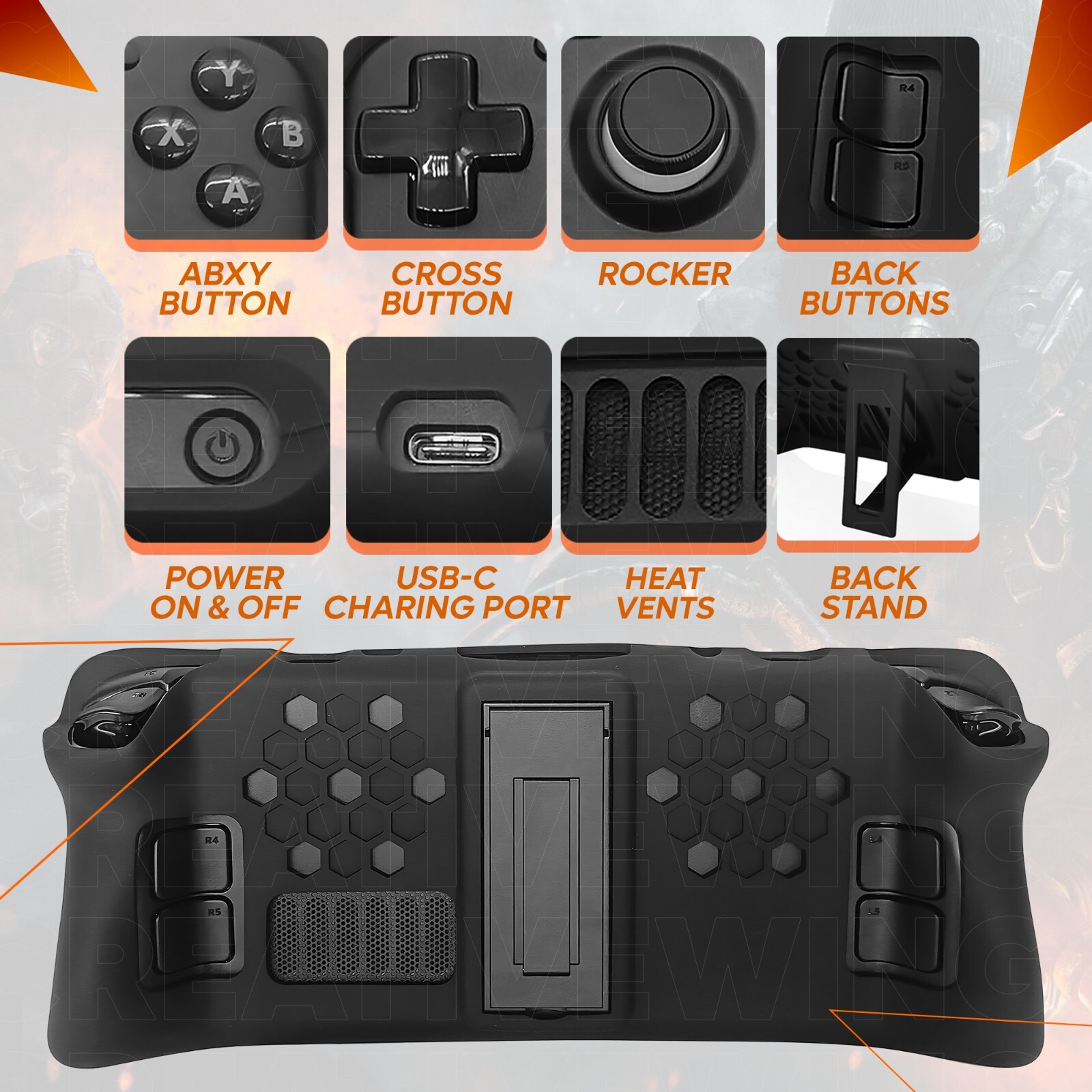 FIREBUBBLES Black Armor Protective Case for Valve Steam Deck with Glass Cover