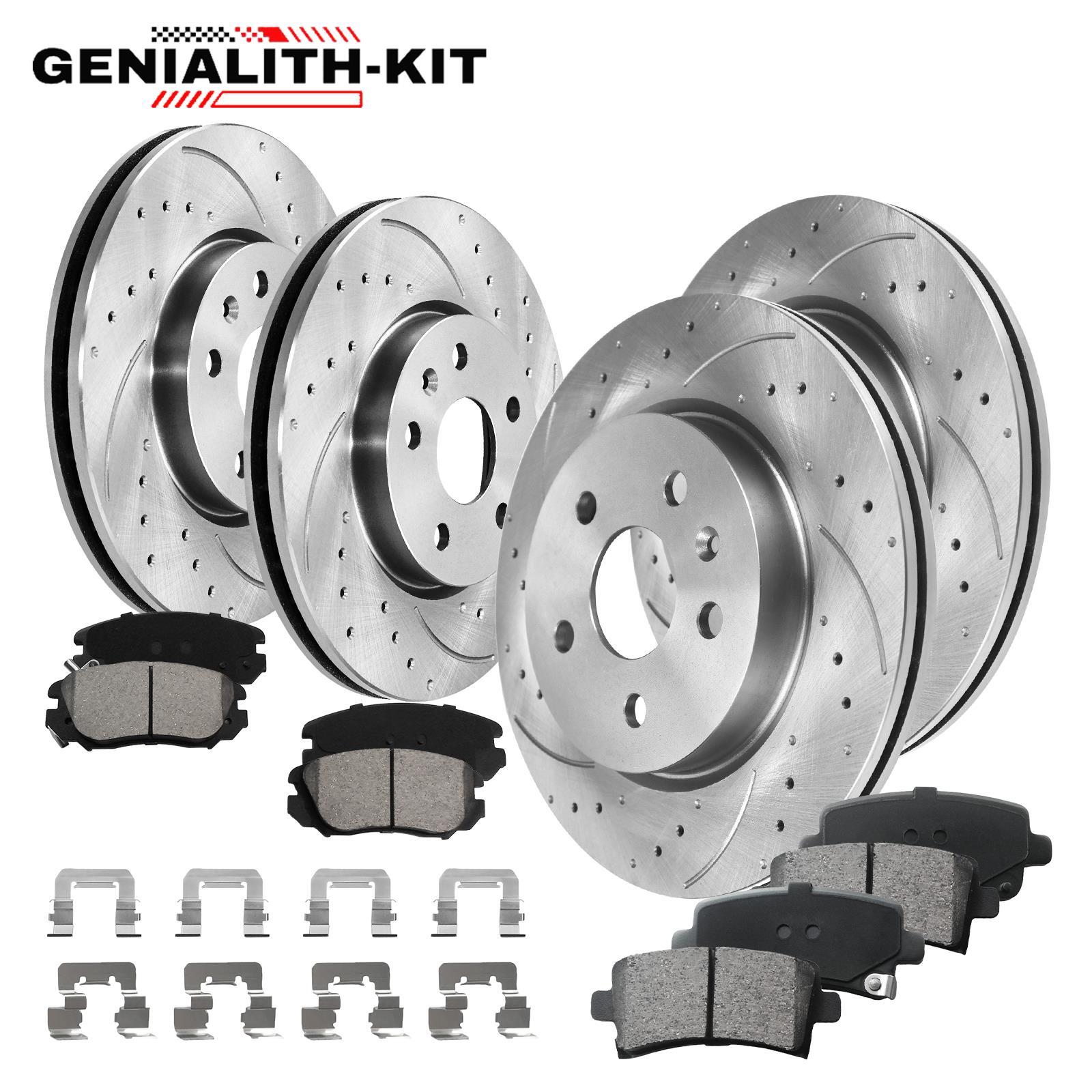Front Rear Drilled Brake Rotors + Ceramic Brake Pads For 2014-2020 Chevy Impala