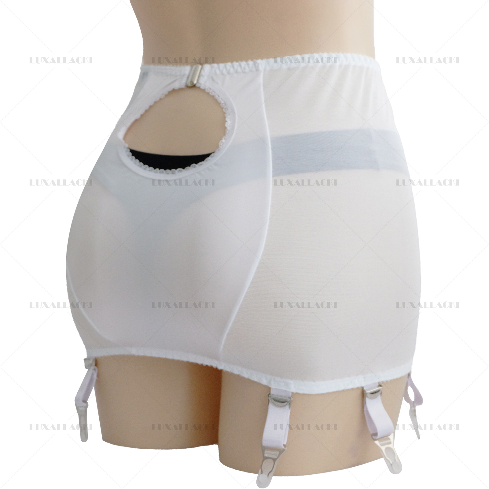 Luxallacki Back Hollow Sheer Garter Belt 6 Straps Suspender Metal Clips Girdle