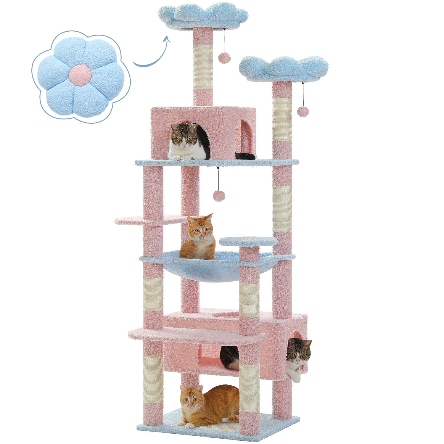 PAWZ Road Cat Tree Tower Scratching Post Scratcher Condo Bed 72.4"/64.5"/53.5"