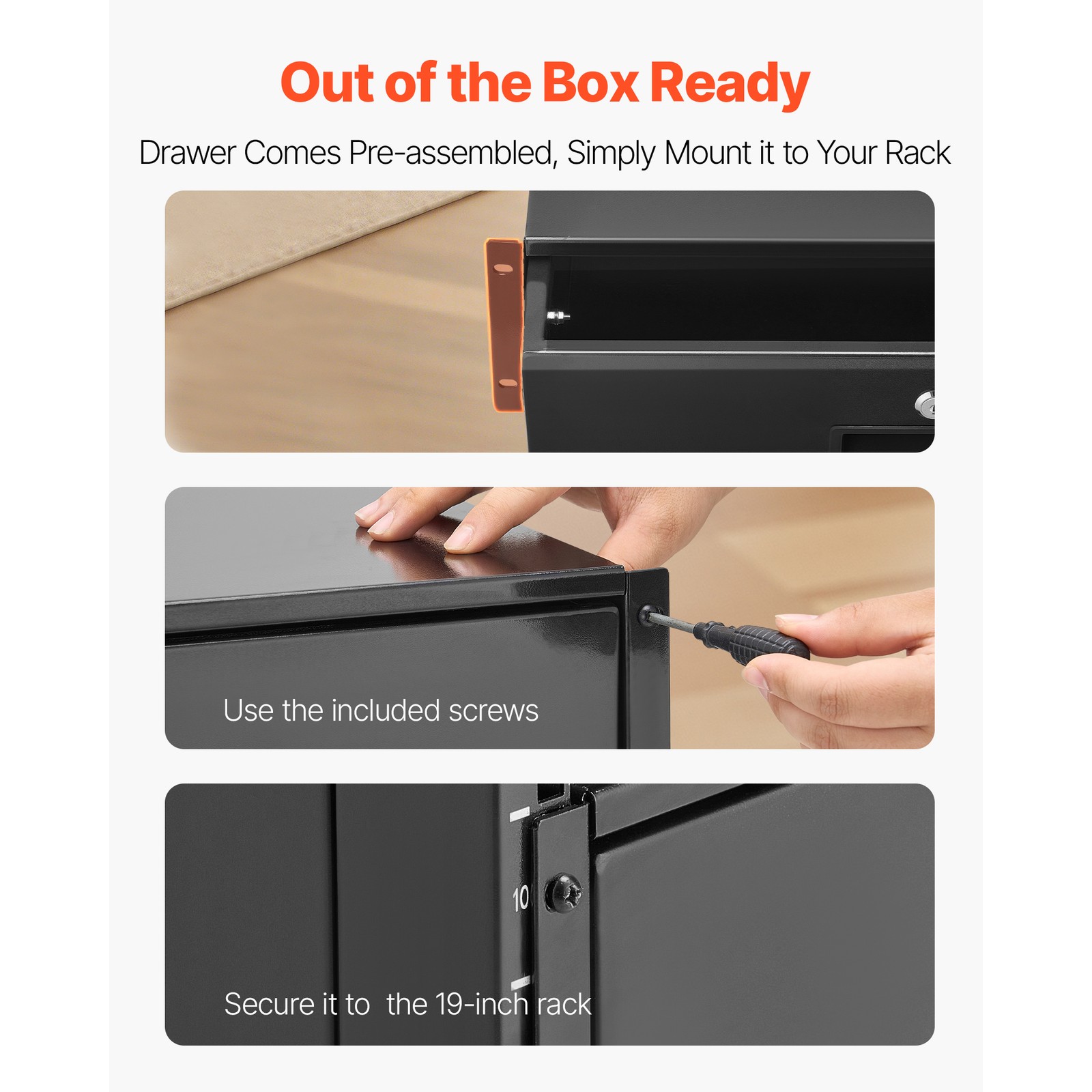 Uimoso 3U Rack Mount Drawer, 50 lbs Lockable Storage for 19-Inch Server Racks