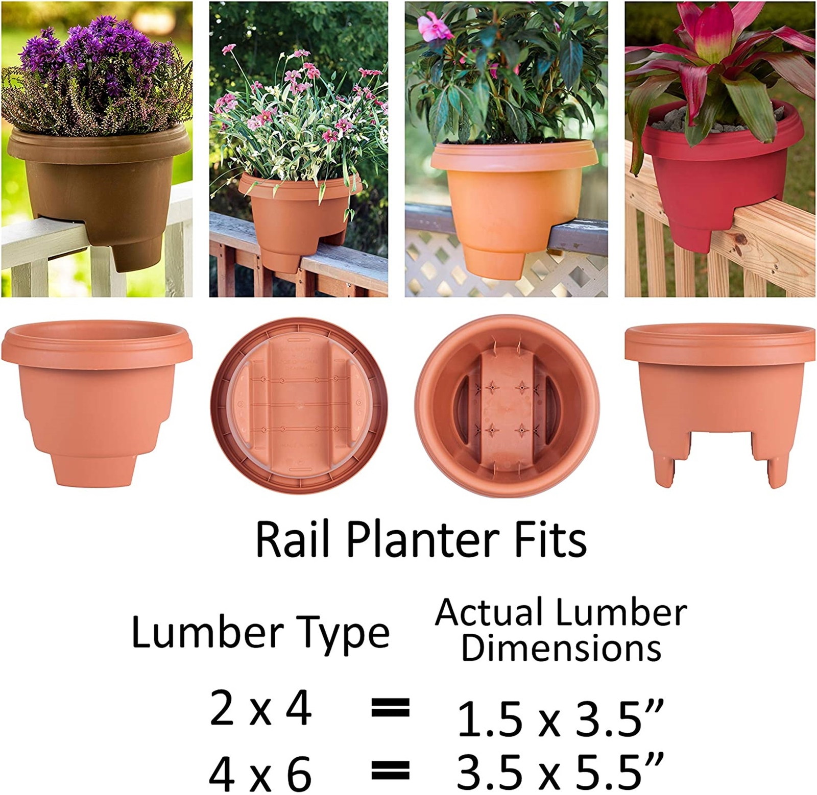 Bloem Classic Round Deck Balcony Rail Planter, Terra Cotta, 12"