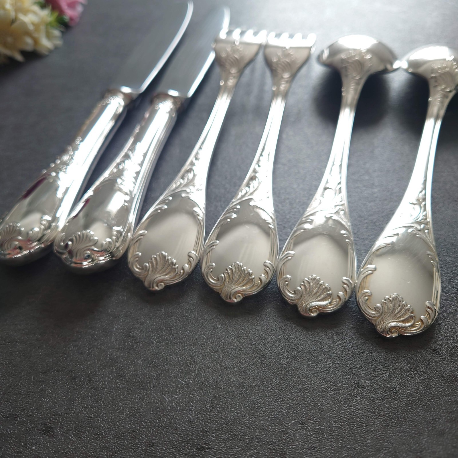 Christofle Marly 6pcs Silverplate Flatware Table Knife Fork Spoon Excellent