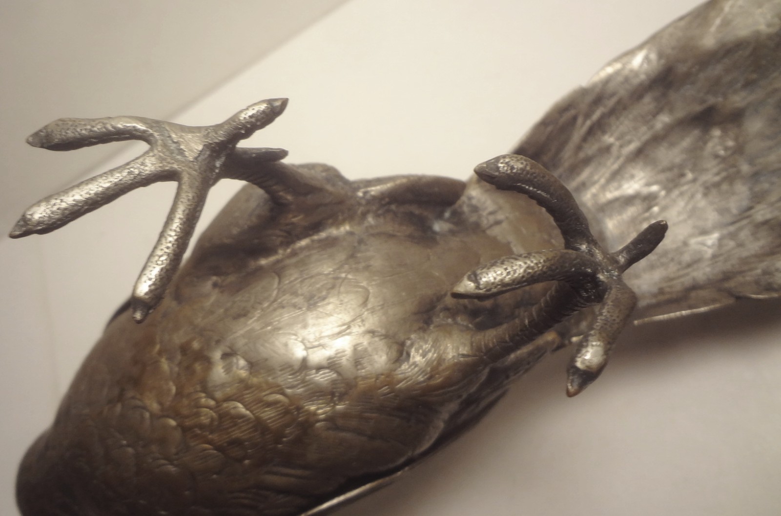 PR. ANTIQUE GERMAN SILVER full figure PEACOCK BON-BON serving TRAYS- HALLMARKED