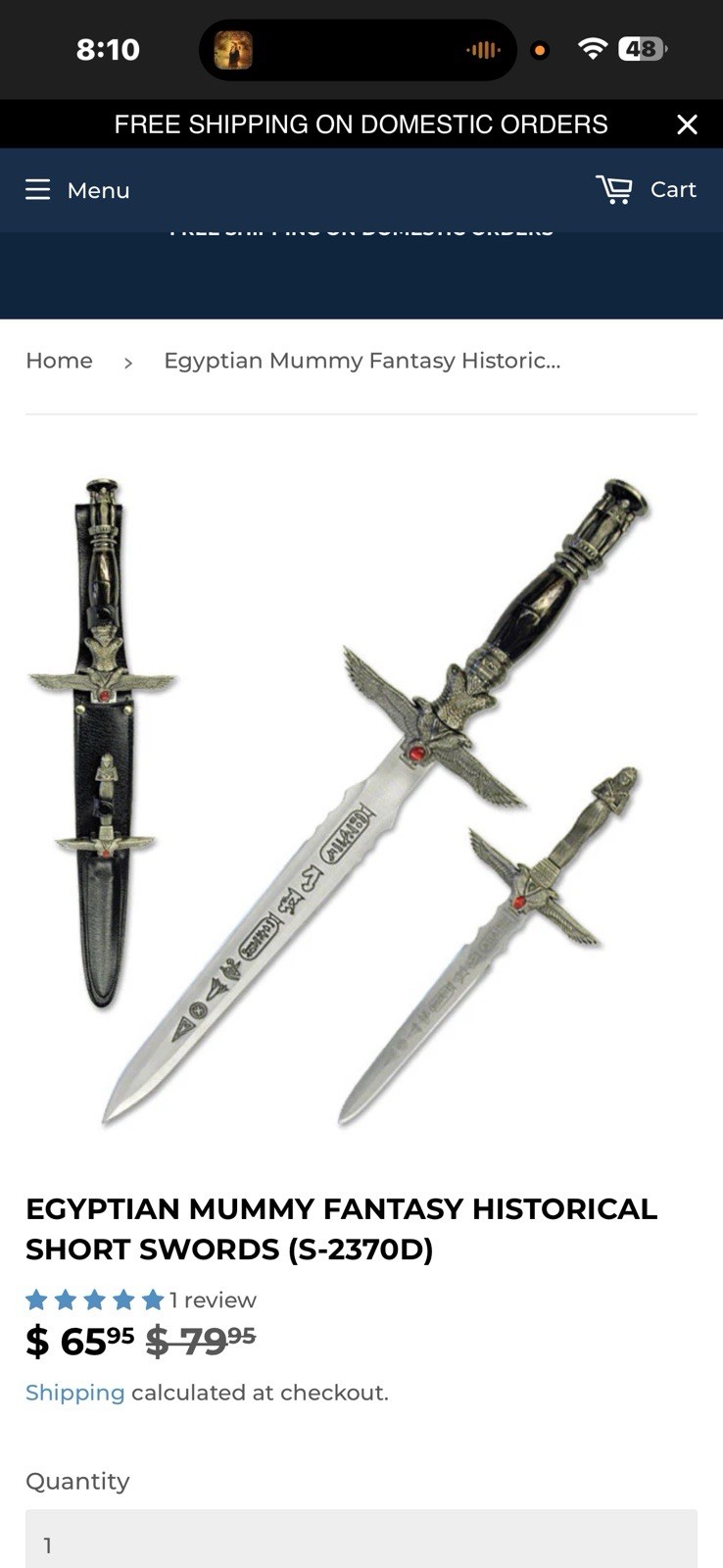 CLEOPATRA DAGGER SET w/LEATHER SHEATHE. Blade etched W/EGYPTIAN HEIROGLYPHICS