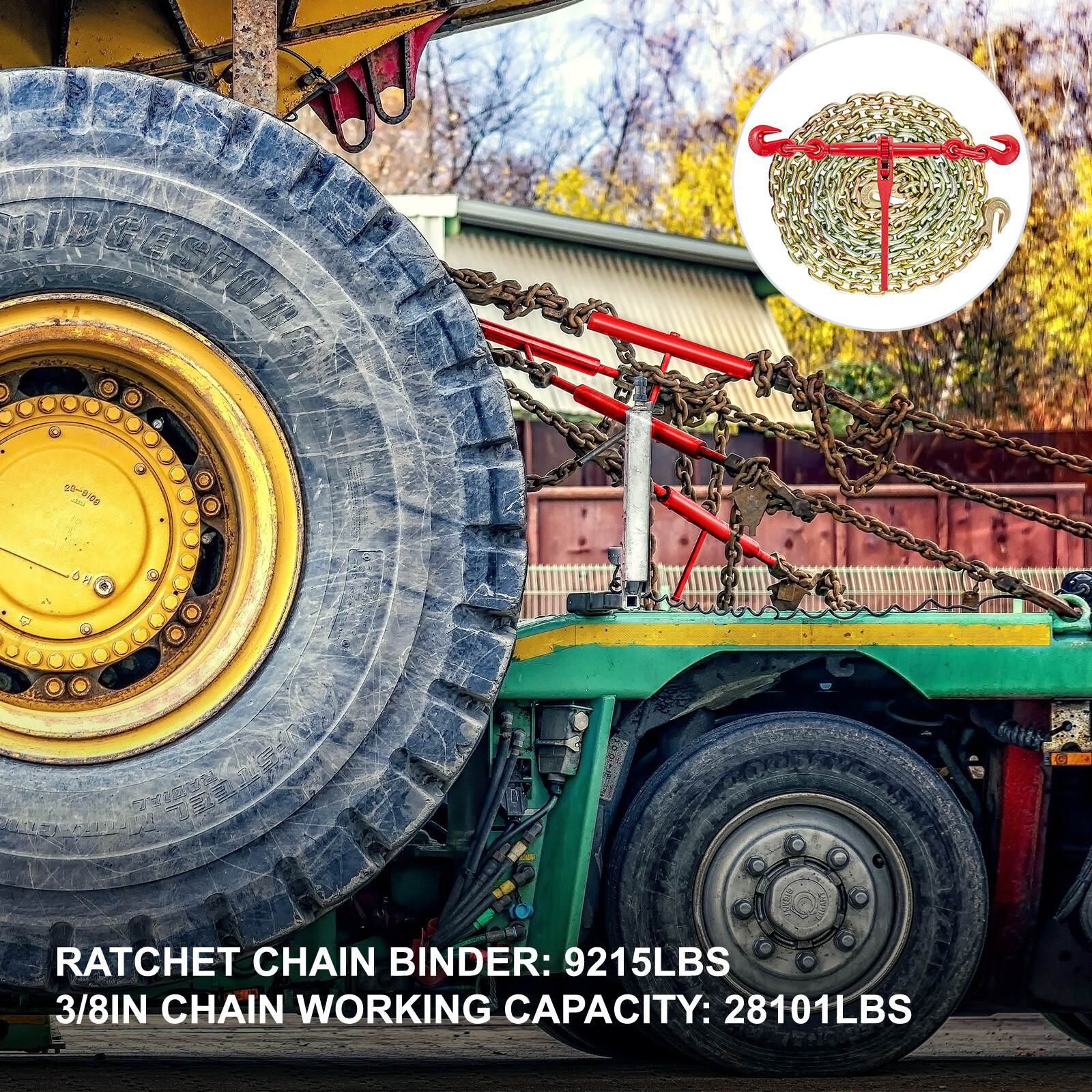 VEVOR 3/8"-1/2" Ratchet Load Binder Chain and Binder Kit 10' Chains Hauling