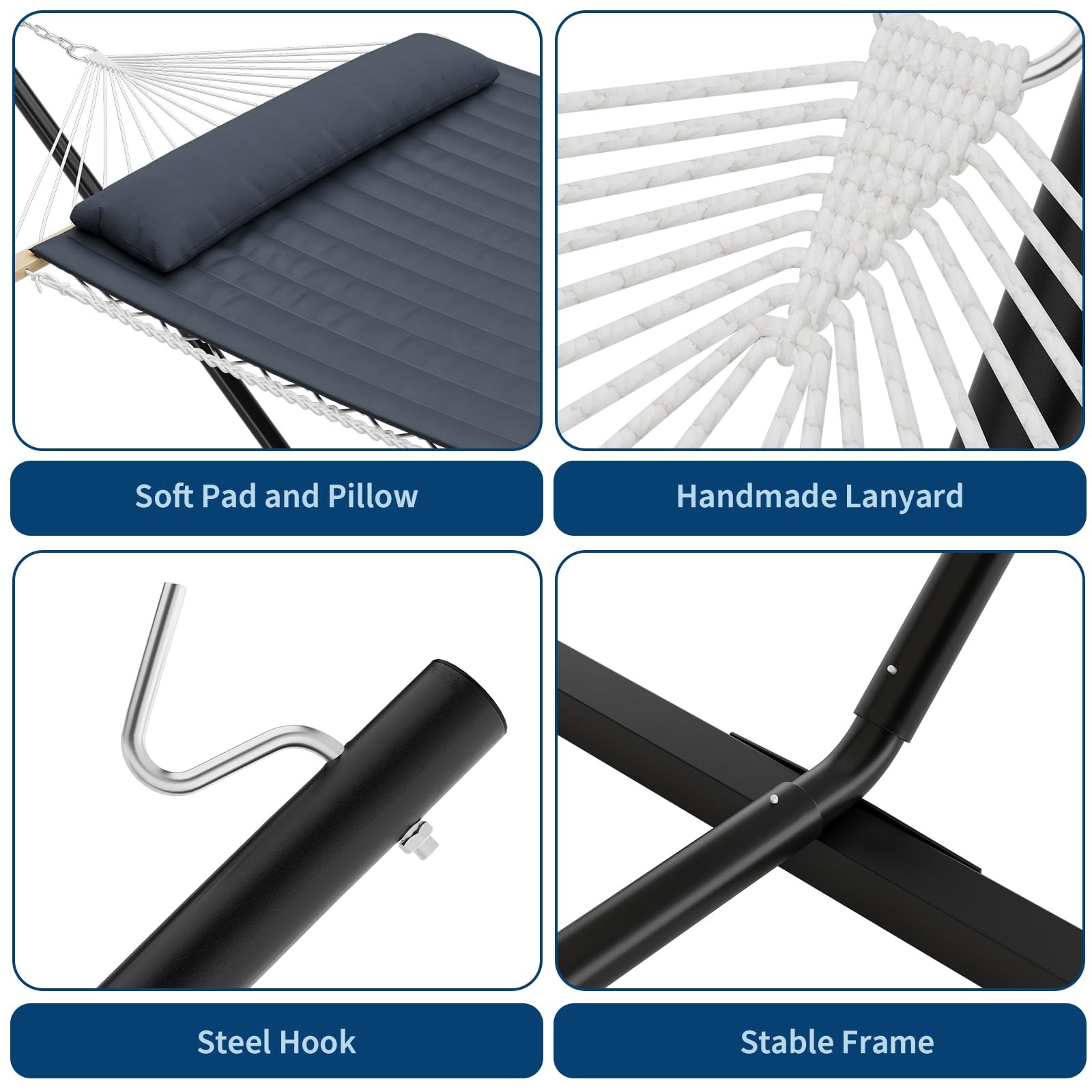 450Lb Portable Double Hammock with Stand for 2 Person W/Steel Stand for Backyard