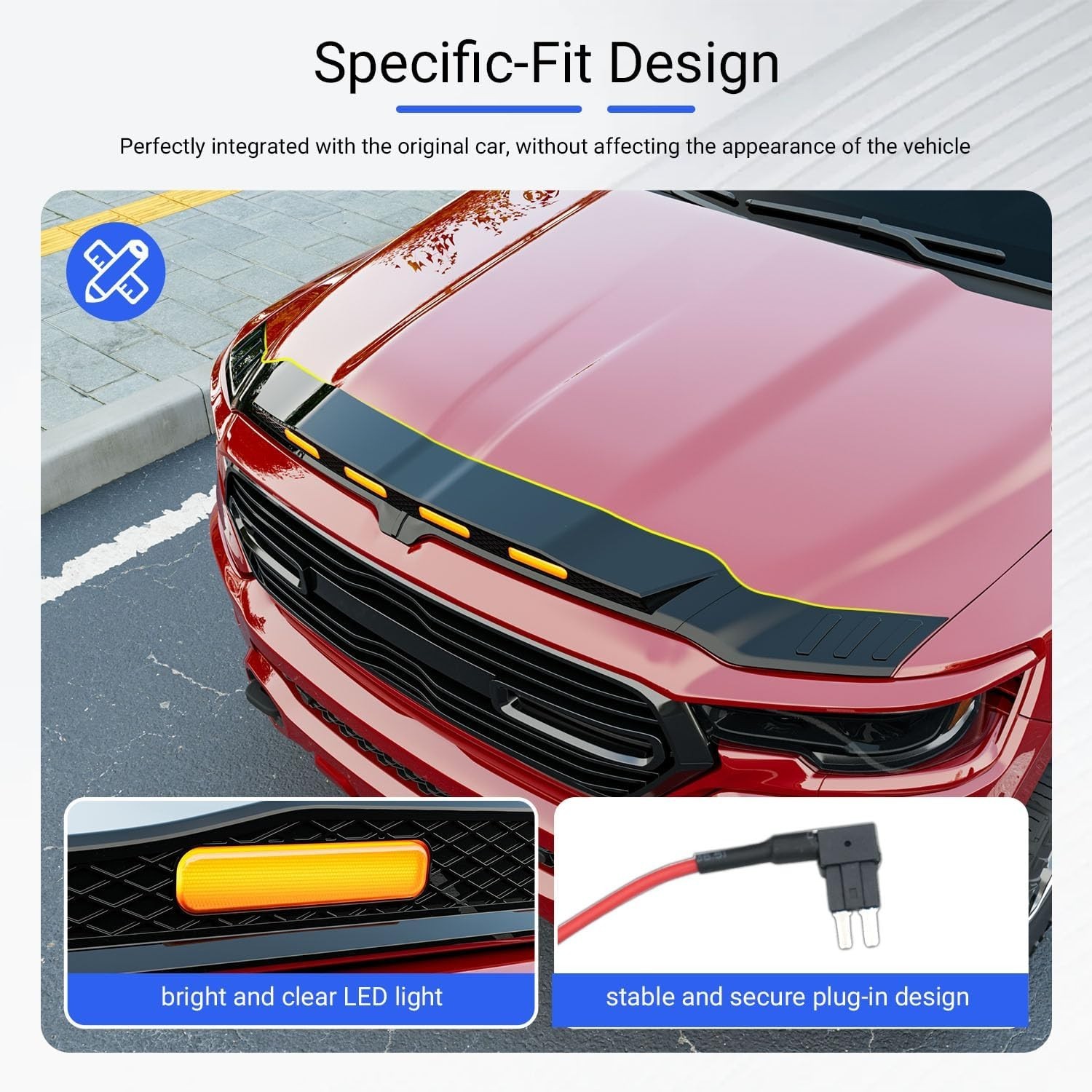 For 2019-2026 Dodge RAM 1500 Hood Protector with LED Light Hood Deflector