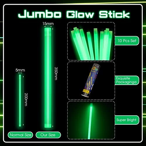 10 Pcs 14"Glow Sticks Jumbo Light Emergency Glow Sticks for Camping Survival Kit