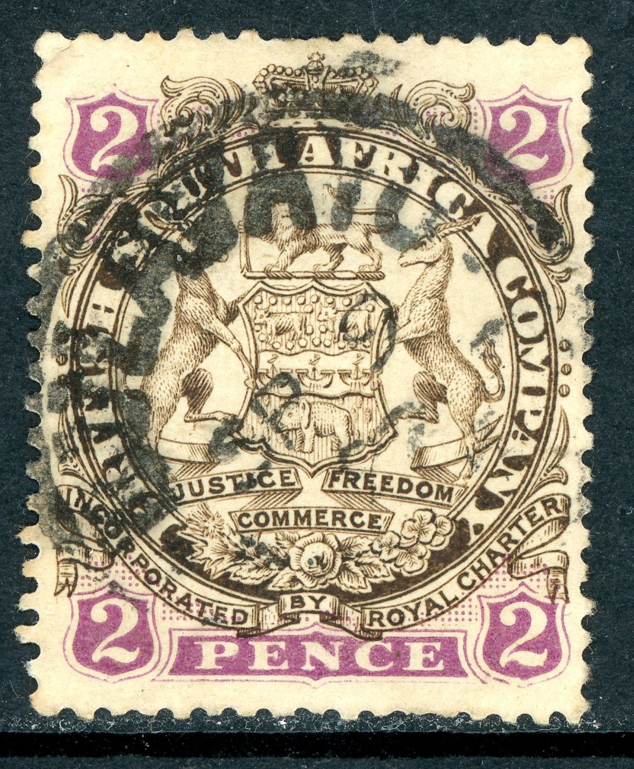 Rhodesia 1896 British QV 2p Brown & Mauve Die I SG #30 VFU S584
