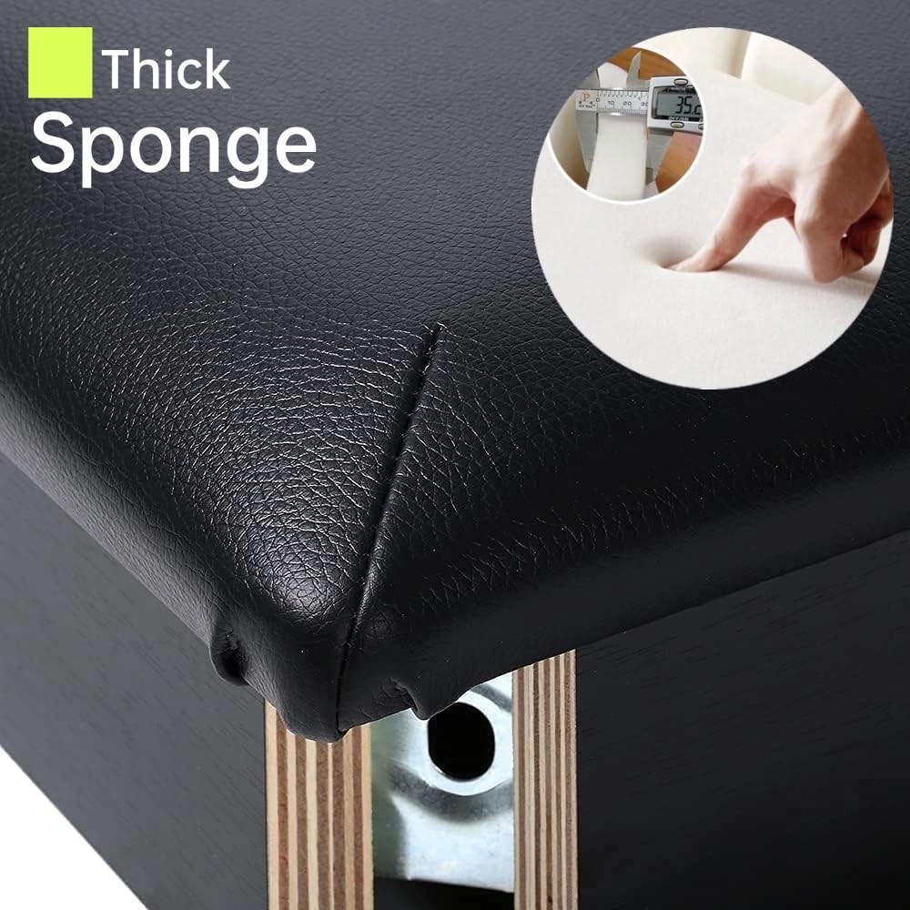 Solid Wood Piano Bench with Storage, Piano Stool and Padded Cushion, Keyboard...