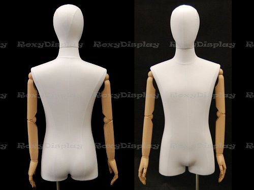 Male Body Form With Linen White Jesery Cover #JF-M1WLARM+BS-05BK