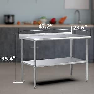 48'' x 24'' Stainless Steel Table for Prep & Work with Backsplash for Kitchen