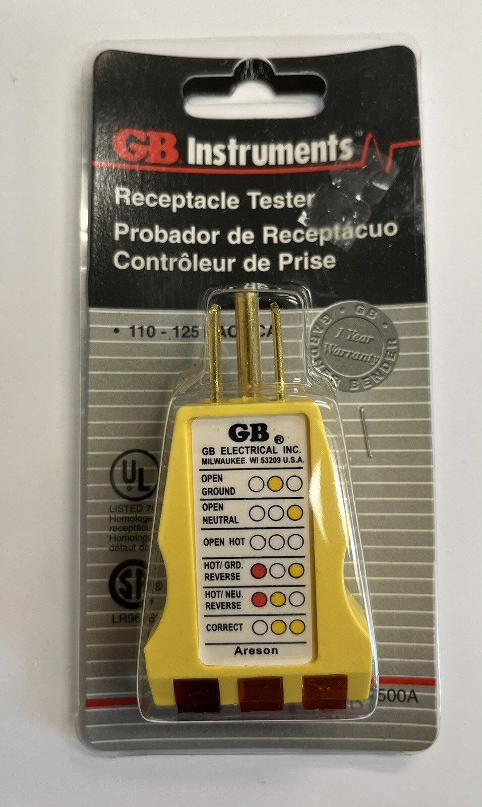GB INSTRUMENTS GB GRT-500A RECEPTACLE TESTER YELLOW