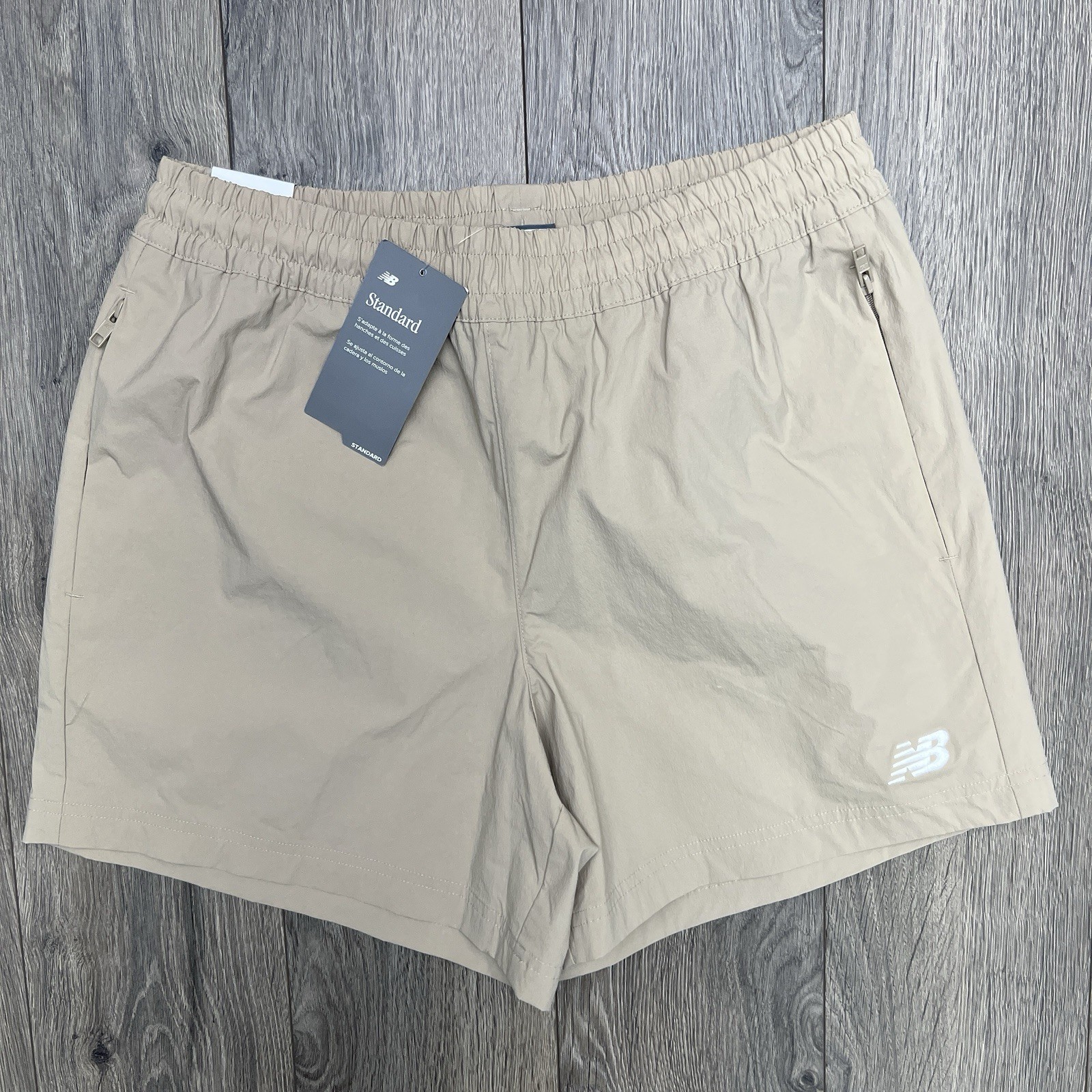 New Balance Shorts Sz Large Mens Light Brown Woven 5" Athletic Stretch $60