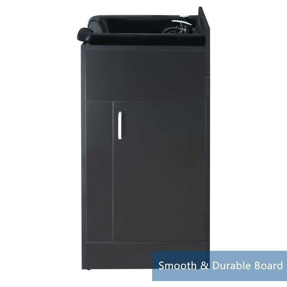 Backwash Sink Station with Plastic Shampoo Bowl for Salon Shampoo Beauty Black