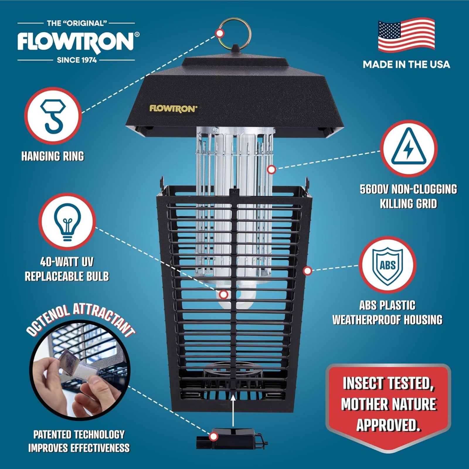 Flowtron Bug Zapper 1 Acre of Coverage w/ 40W Bulb & 5600V Killing Grid