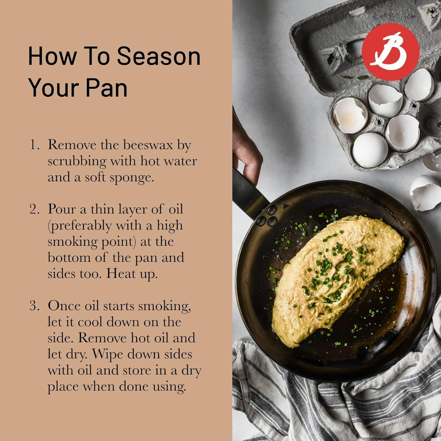 De Buyer 5612.12 Mineral B Round Carbon Steel Egg & Pancake Pan, Nonstick, 4.75"