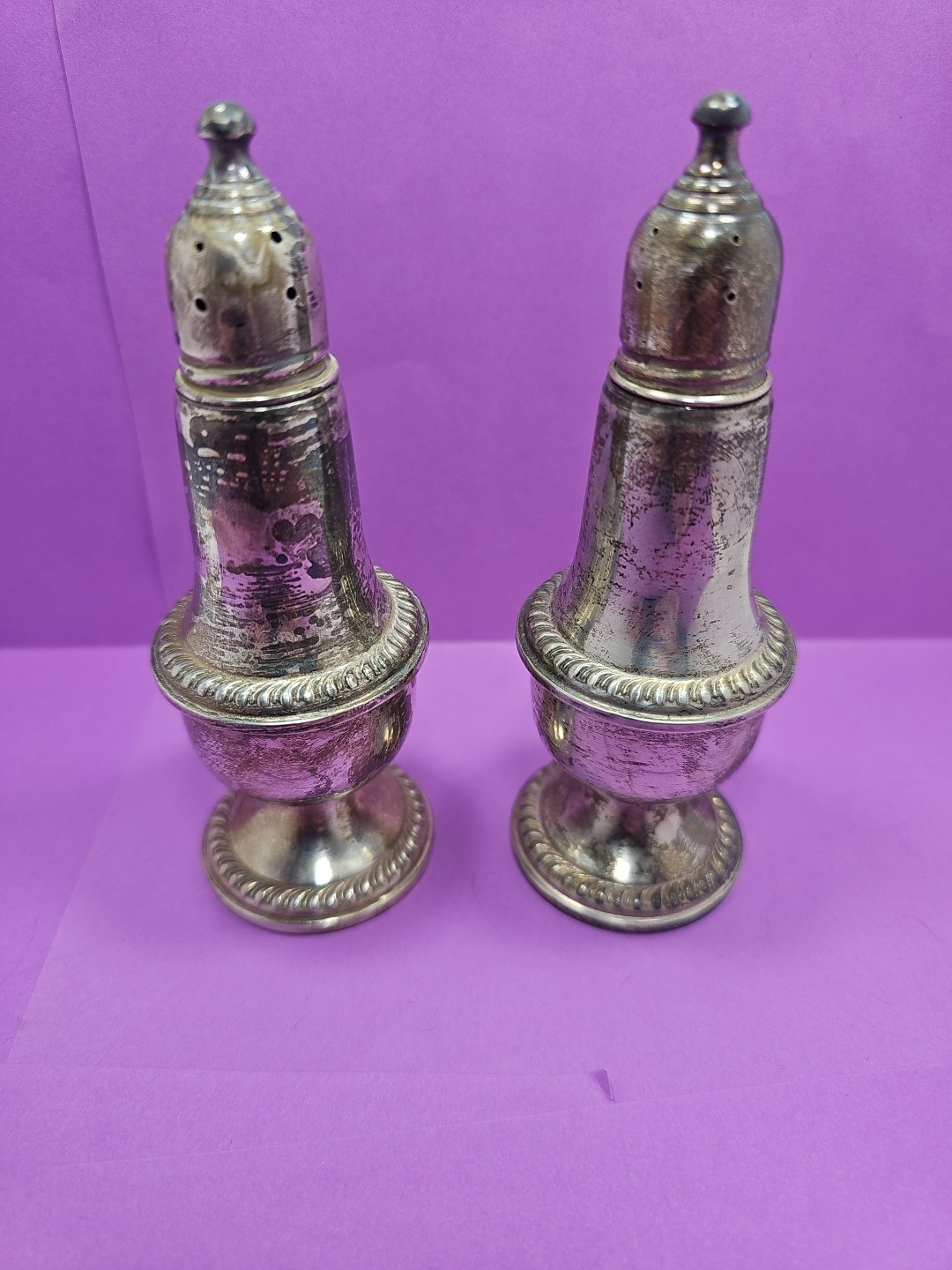 Empire Sterling Silver Vintage 242 Salt And Pepper Shaker Set Glass Lined