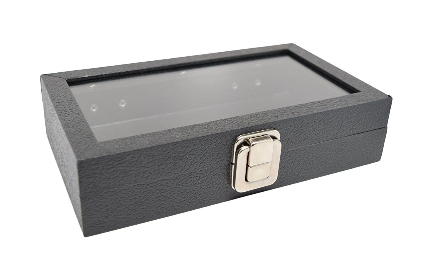 Novel Box Glass Top Black Leatherette Metal Clasp Jewelry Gem Display Case