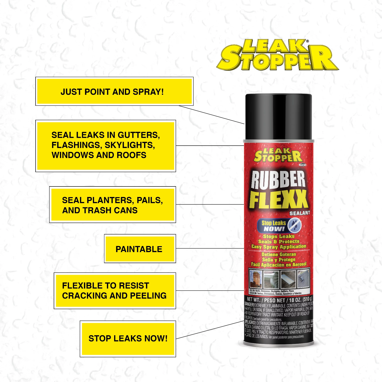 Rubber Flexx Leak Repair & Sealant Spray 18 Oz 100% Flexible Seal Waterproof NEW