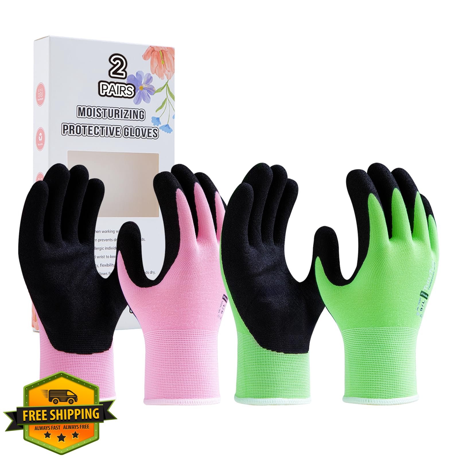 HandLove Women's Gardening Gloves Medium Pink Green Sandy Nitrile Touchscreen