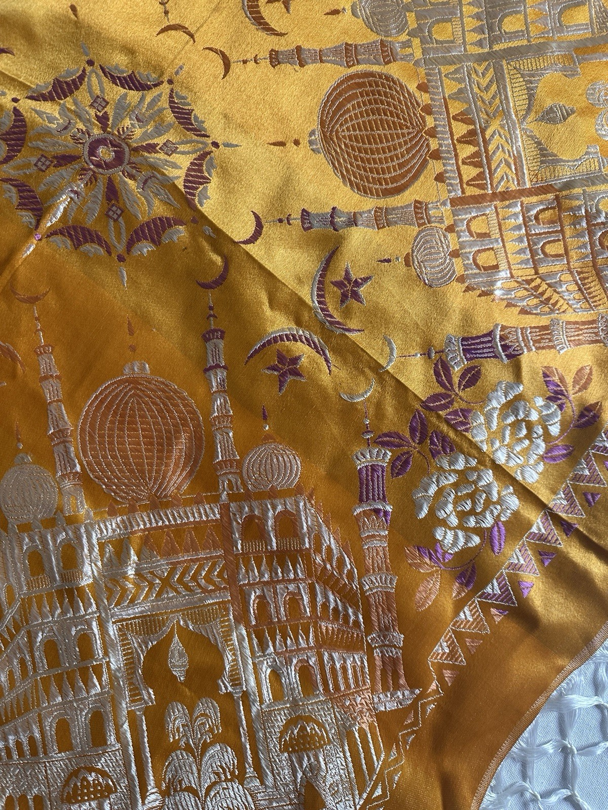 1950s Vintage Taj Mahal WWII Silk Stain Piano Shawl Woman Floral Scarf 100cm
