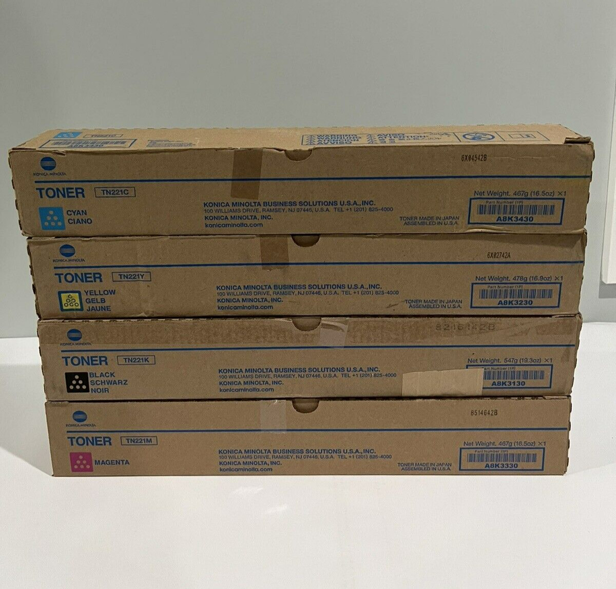 Konica Minolta TN221 CMYK Toner Cartridges Set, Bizhub C227, C287