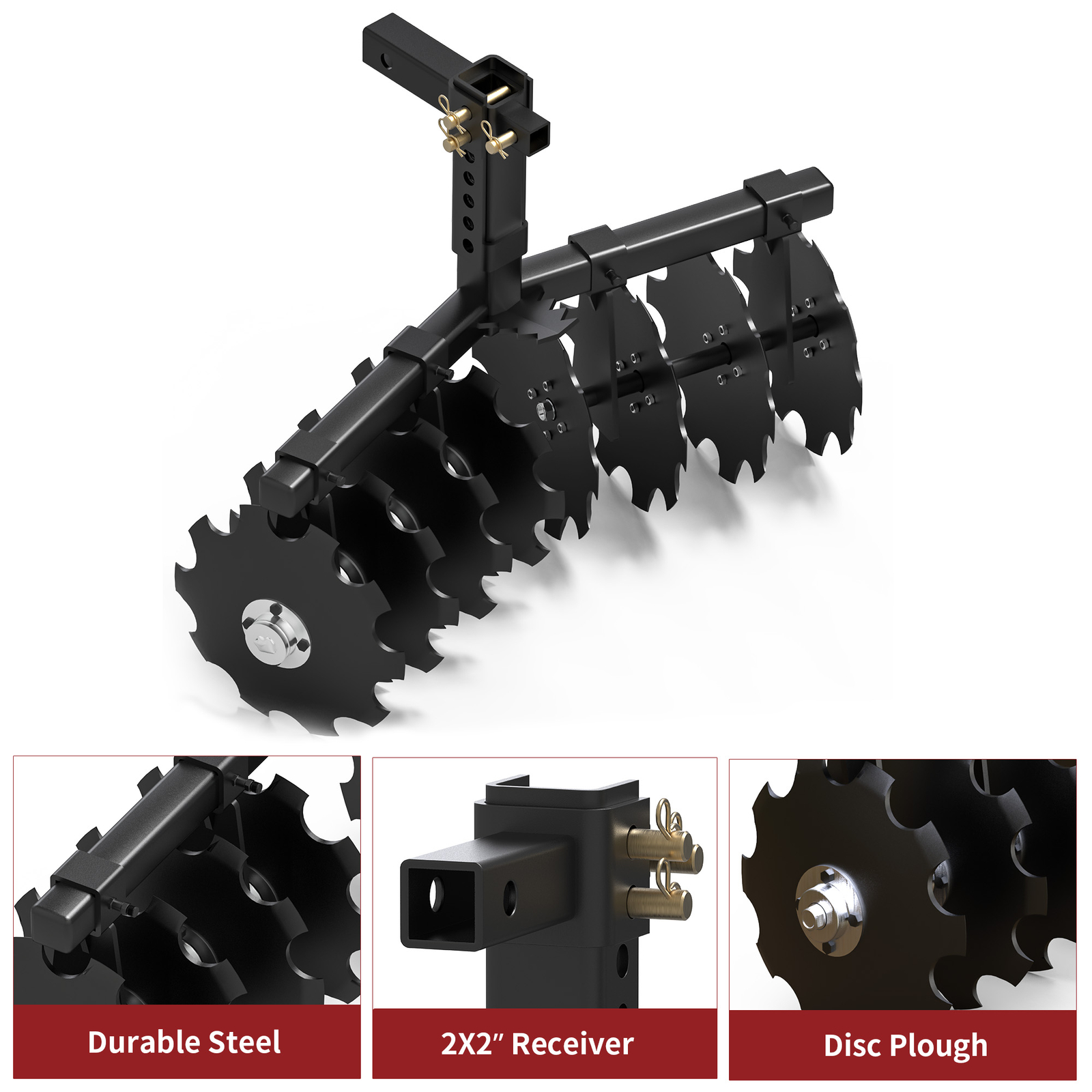 32" Cut Width Disc Plow Harrow With 2" Receiver Hitch Mount for ATVs /UTVs Heavy