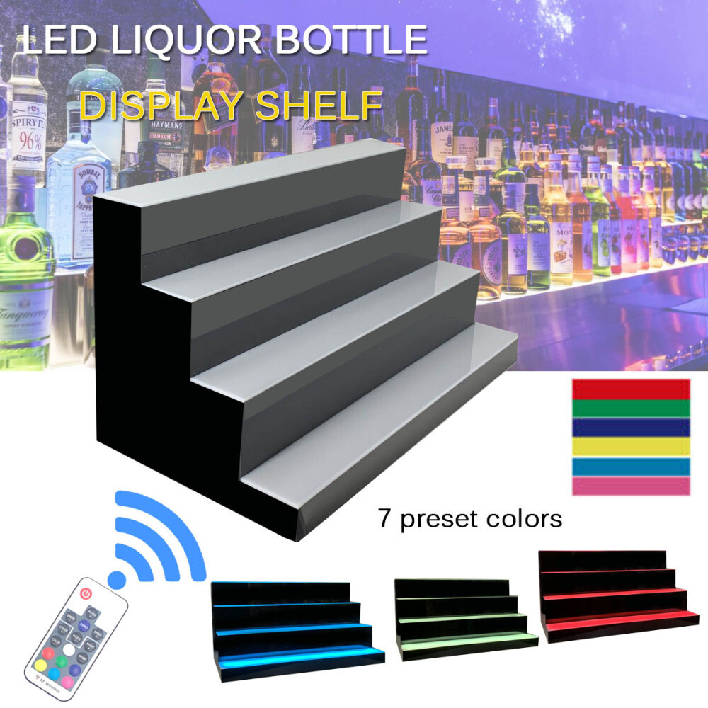 31" 4 Step Tier LED Lighted Shelves Illuminated Liquor Bottle Bar Display Stand