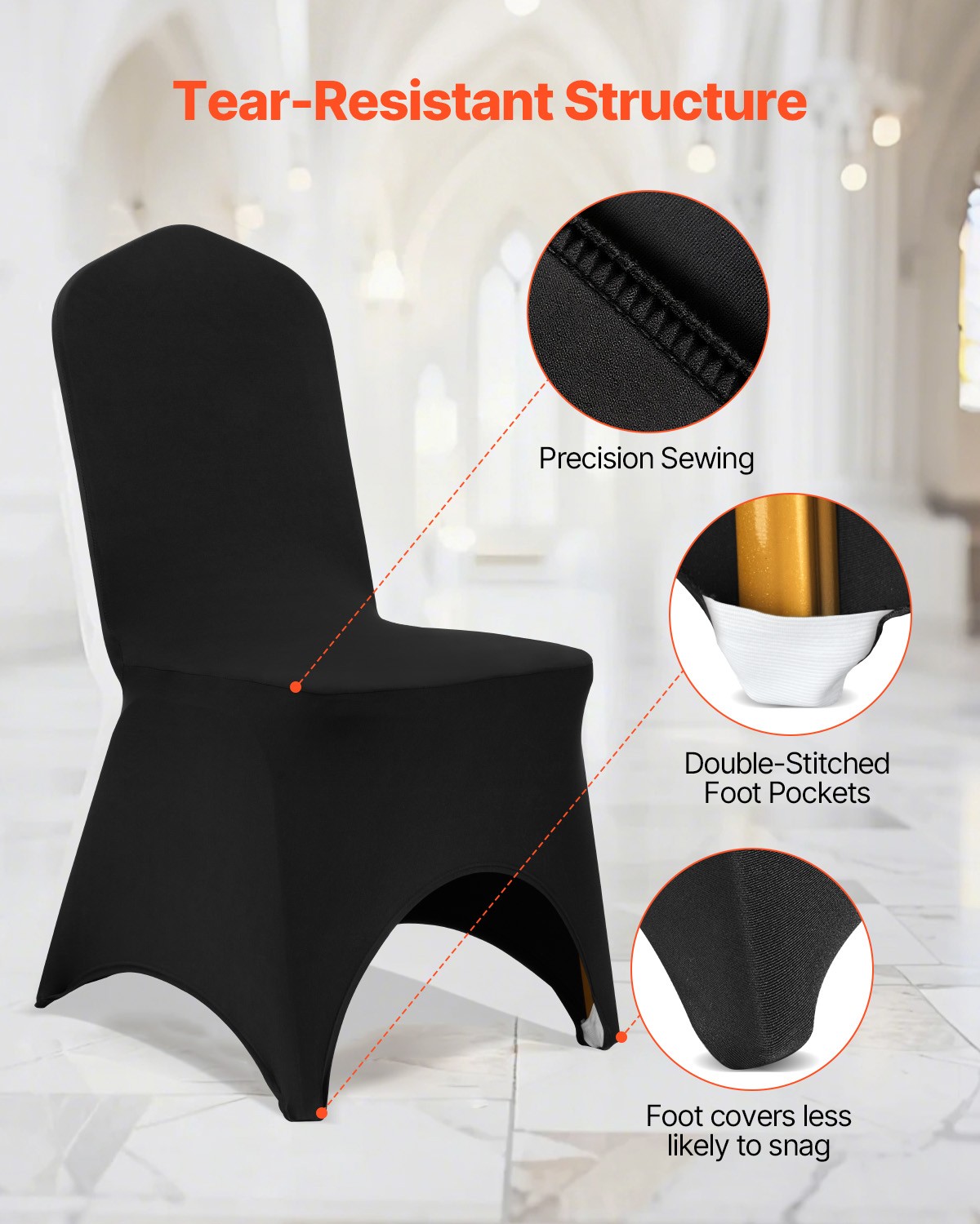 VEVOR 50PCS Black Stretch Spandex Folding Chair Covers for Wedding Party Dining