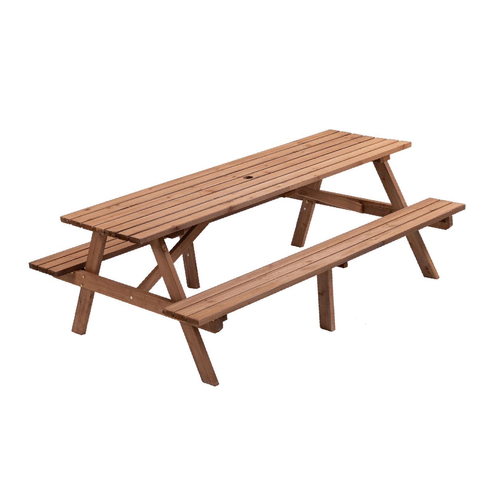 Heavy-Duty 8 Person Wooden Picnic Table with 2 Built-In Benches, 75-Inch Fir