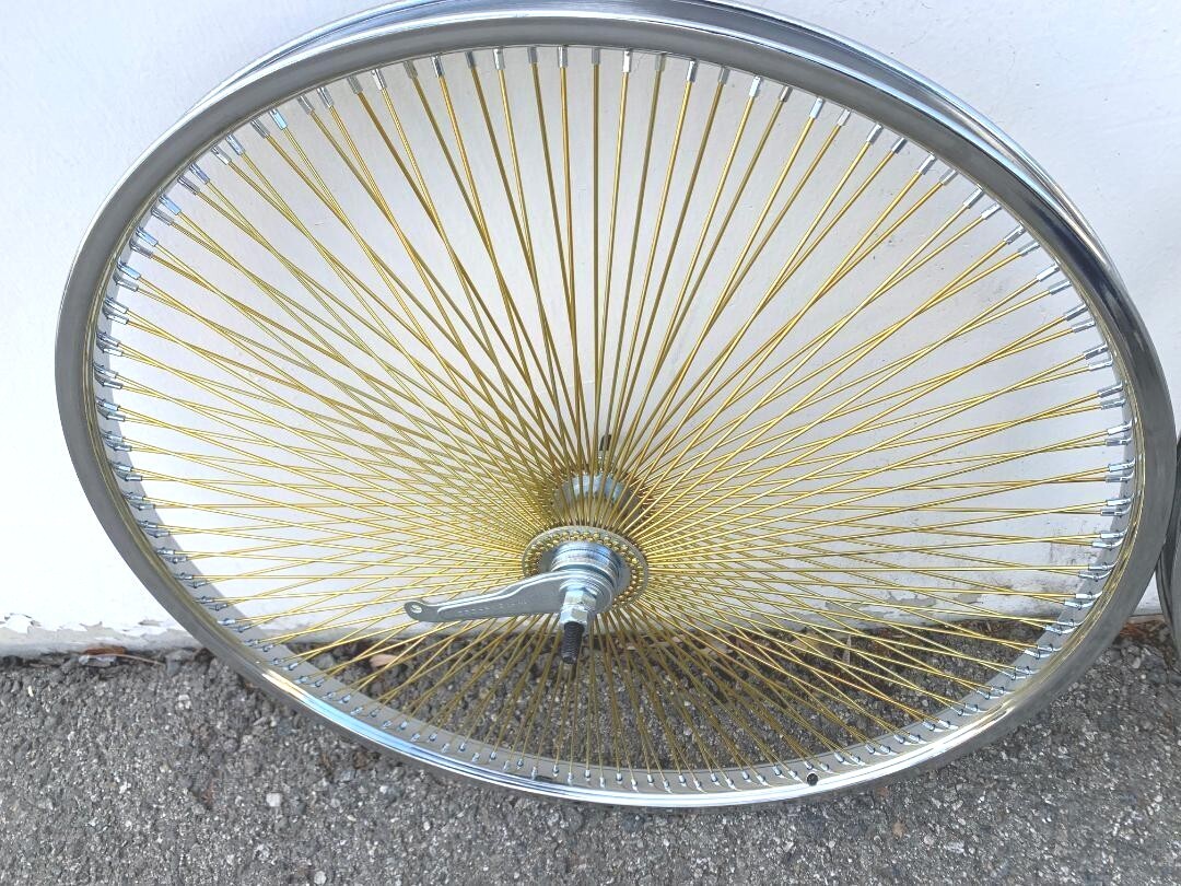 CHROME BICYCLE 26" STEEL WHEELSET 140 GOLD SPOKES LOWRIDER CRUISER BIKES
