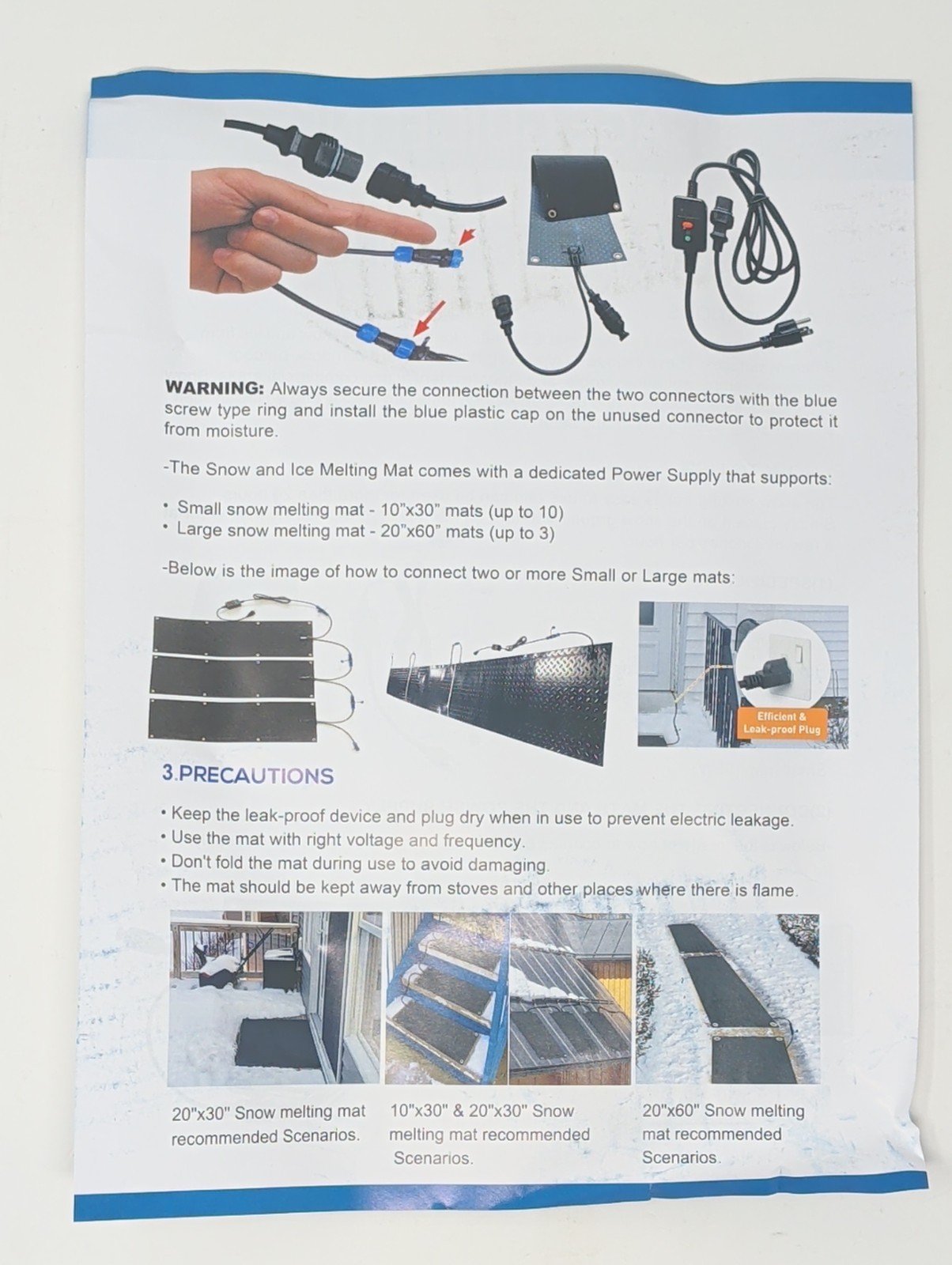 Heated Snow Melting Mats for walkways Stairs- Outdoor Heated Mats- 10in x 30in