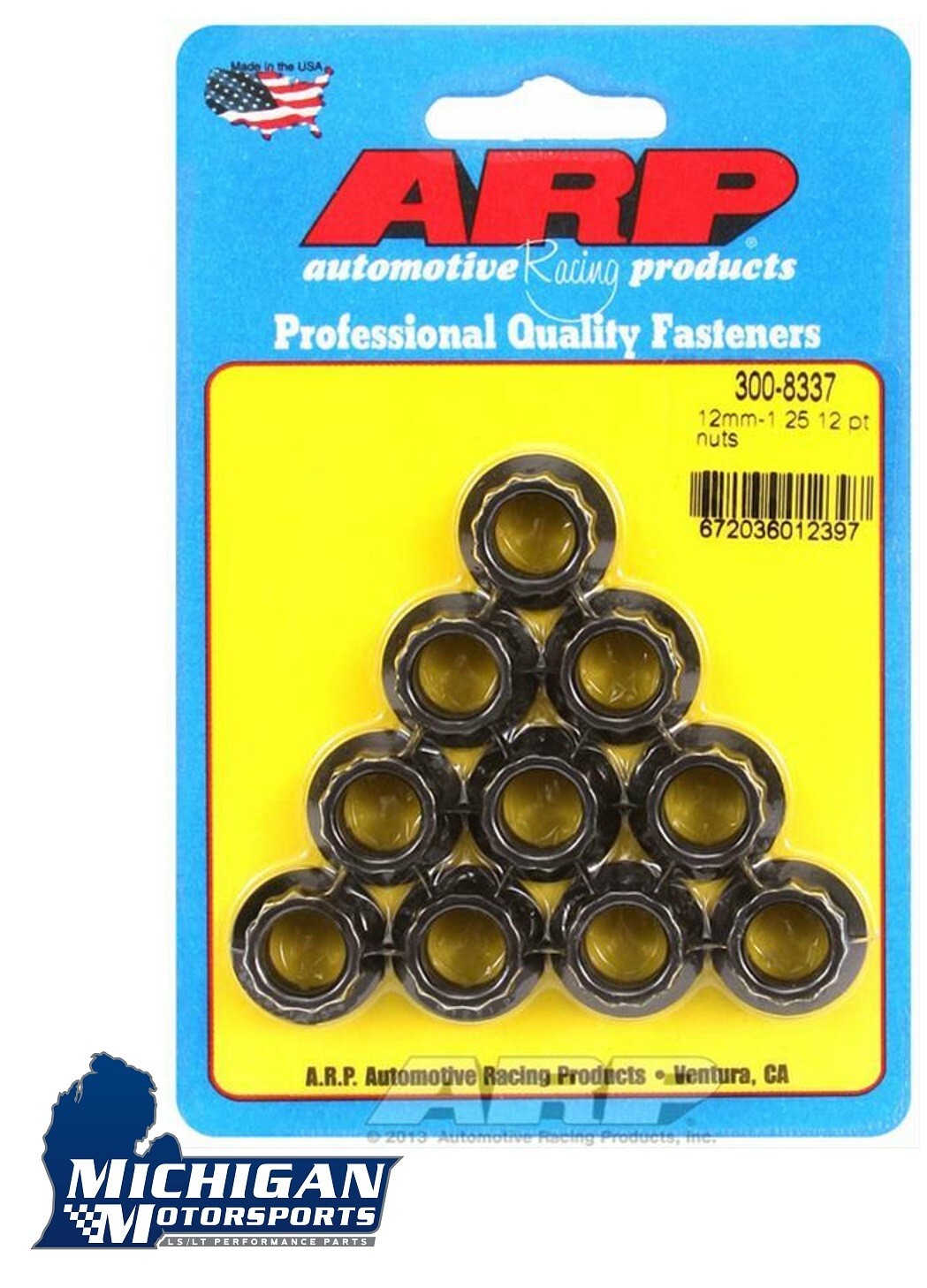 ARP 300-8337 M12 X 1.25 Nuts Set of 10 Flanged 12-Point Nuts